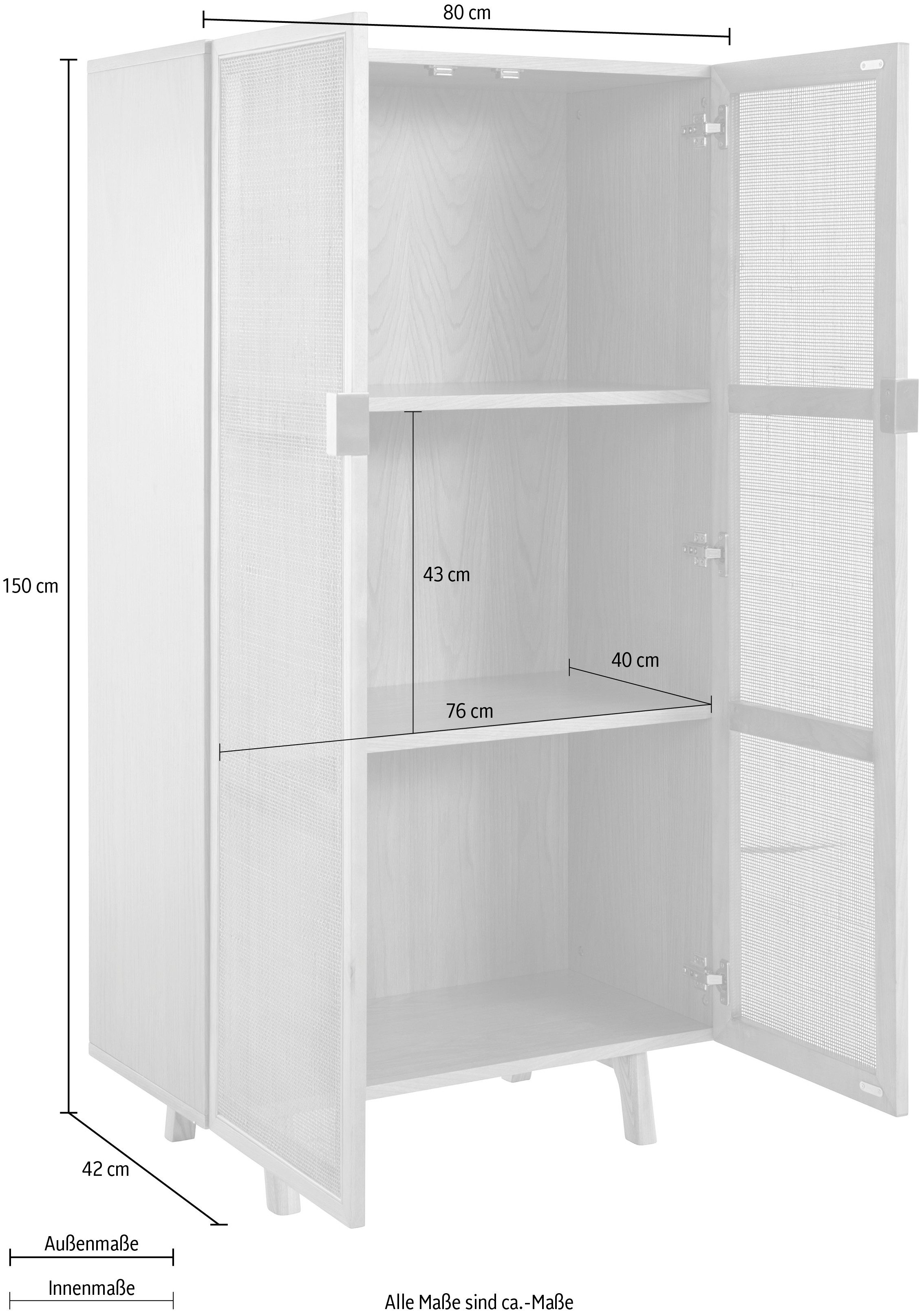 LeGer Home by Lena Gercke Highboard Lina Met rotan inzet, 3 binnenvakken, gedeeltelijk massief