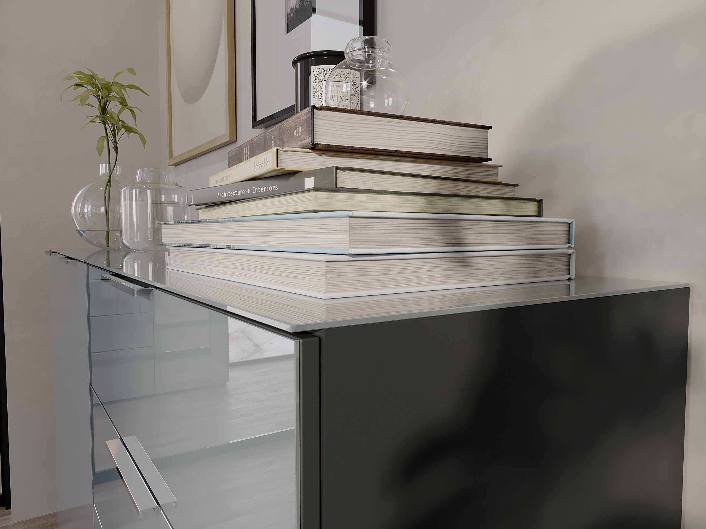 GERMANIA Dressoir OAKLAND in 2 breedten, fronten en bovenblad met glas-inlay