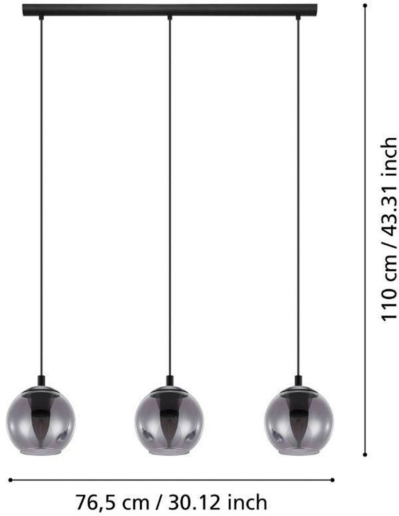 EGLO Hanglamp ARISCANI Hanglamp eettafel, hanglamp, rookglas zwart, E27, 76,5 cm (1 stuk)