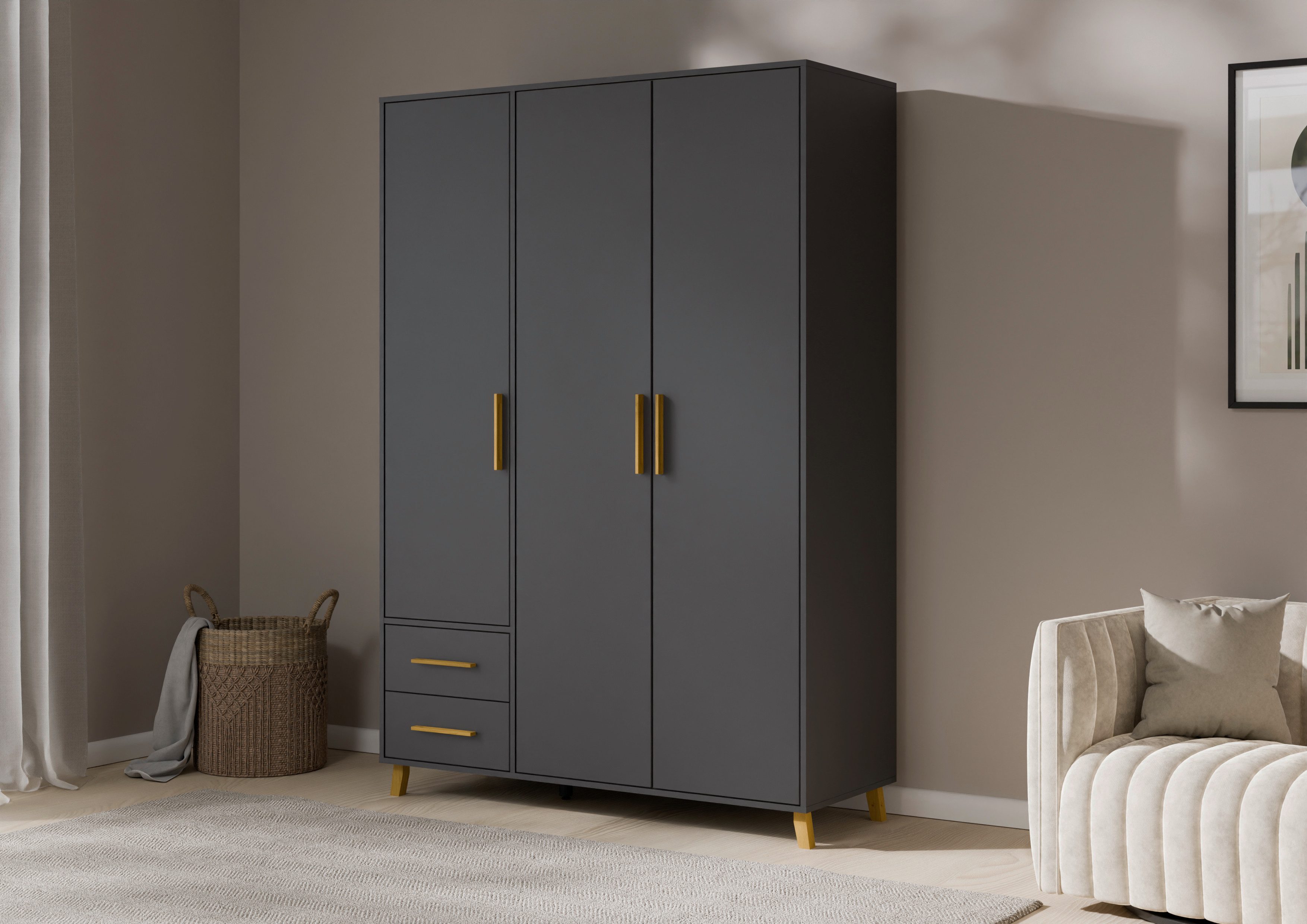 rauch Draaideurkast Kledingkast kast garderobe waskast SHINJO Grepen en voeten van massief hout met 2 lades MADE IN GERMANY
