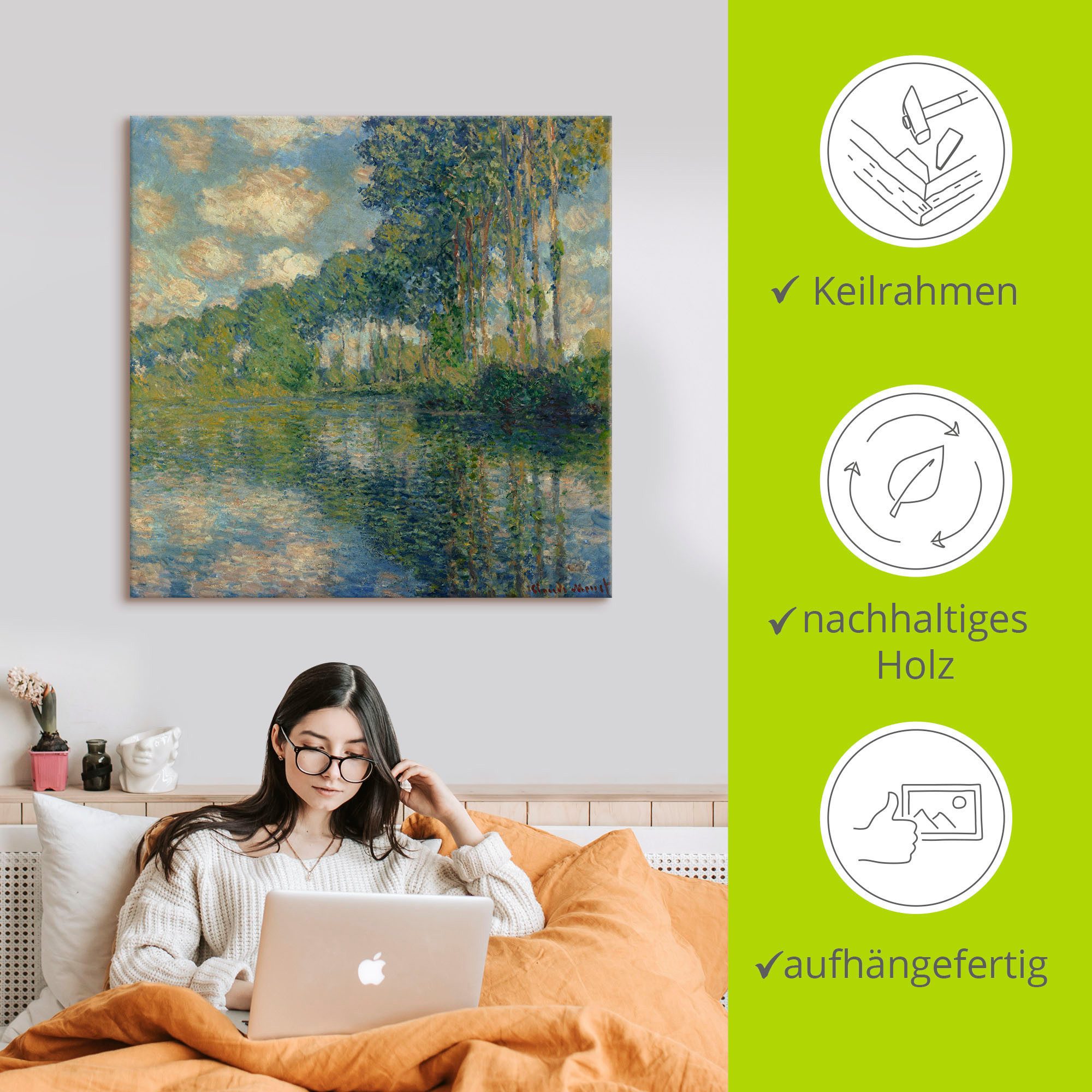 Artland Artprint op linnen Populieren bij de Epte. gespannen op een spieraam