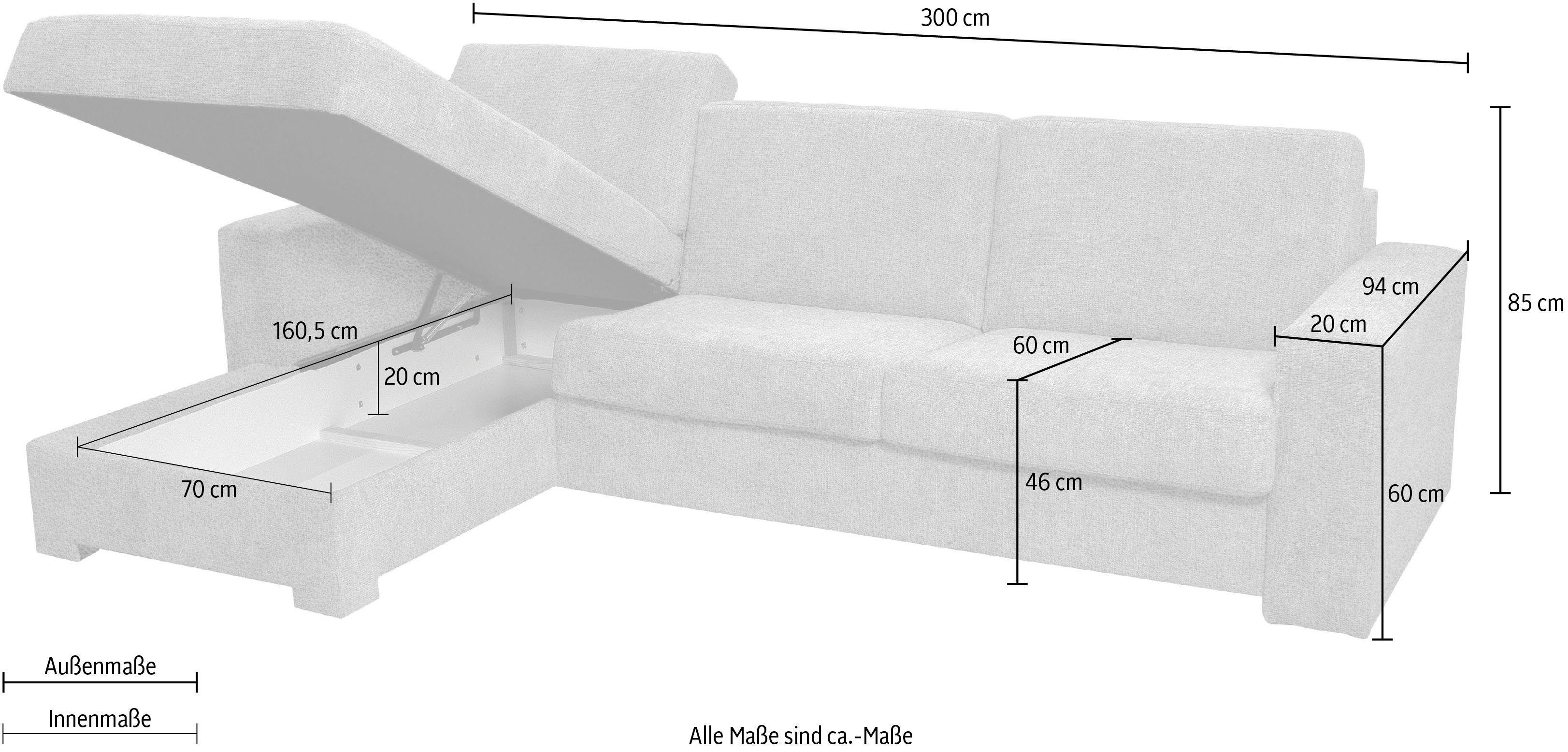 Home affaire Hoekbank Roma "L" slaapfunctie, met ondervering Matras hoogte 14 cm, ligmaat ca 163x198 cm, L-vorm