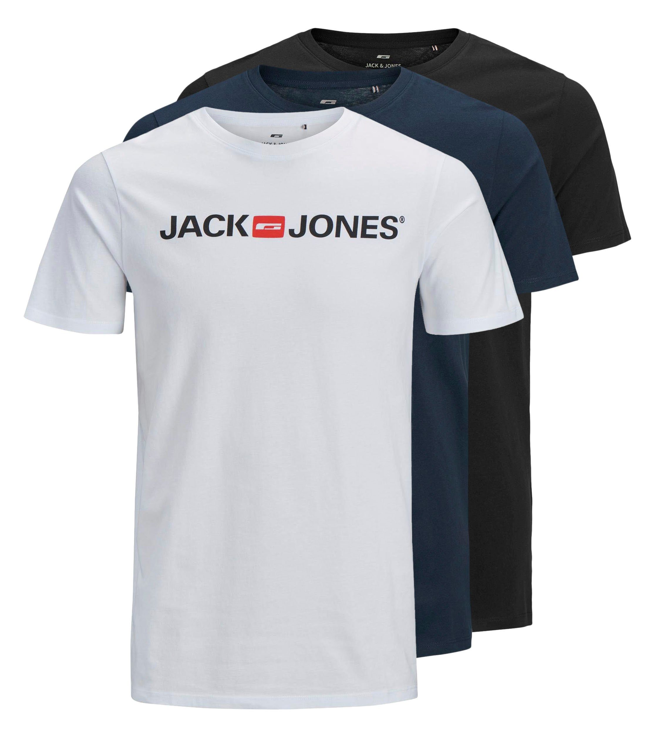 Jack & Jones Shirt met ronde hals JJECORP LOGO TEE SS CREW NECK 3PKMP NOOS (3-delig, Set van 3)