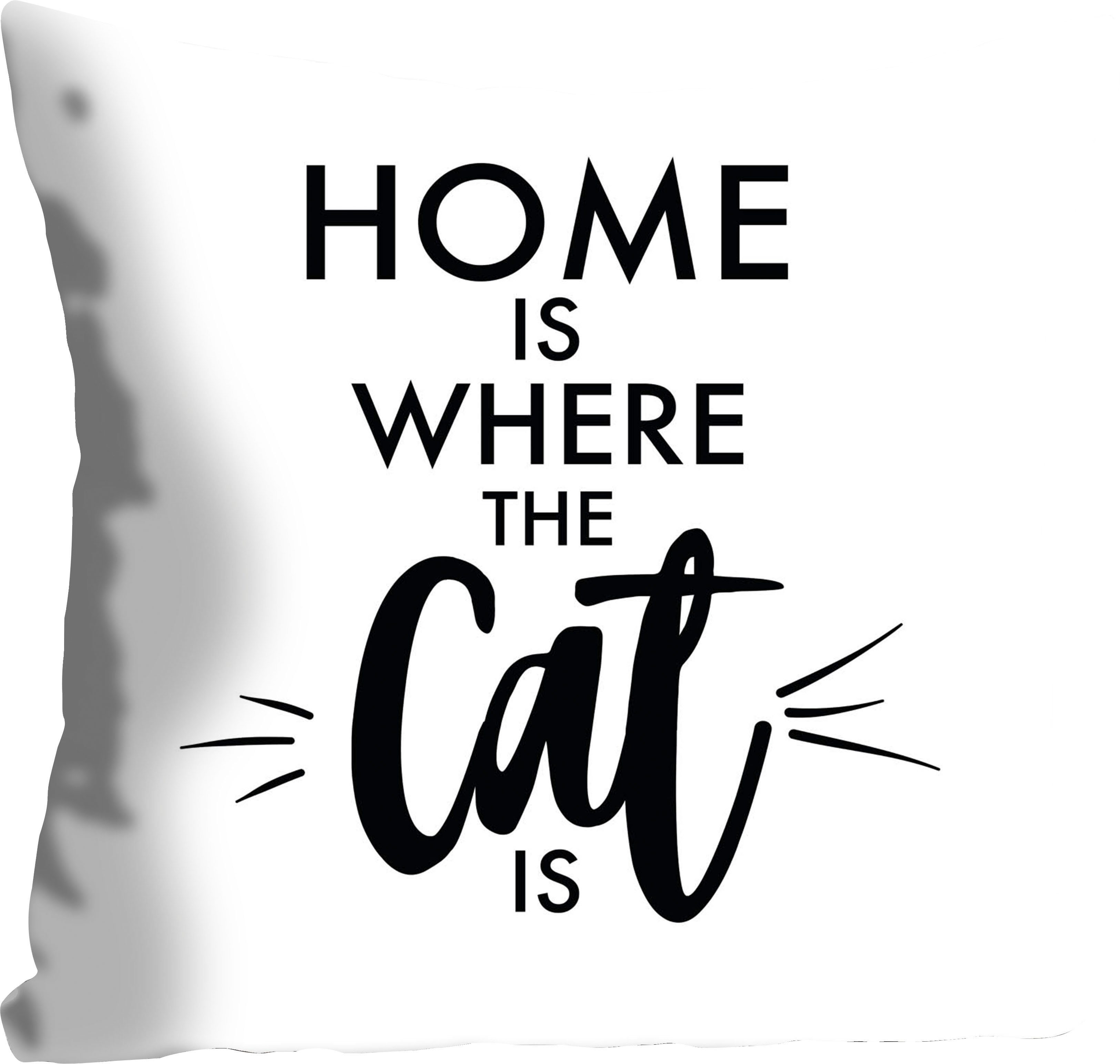 queence Sierkussen Home is where the Cat is Kussenhoes, uitspraak, Home is where the cat is, wit, liefde, kat (1 stuk)