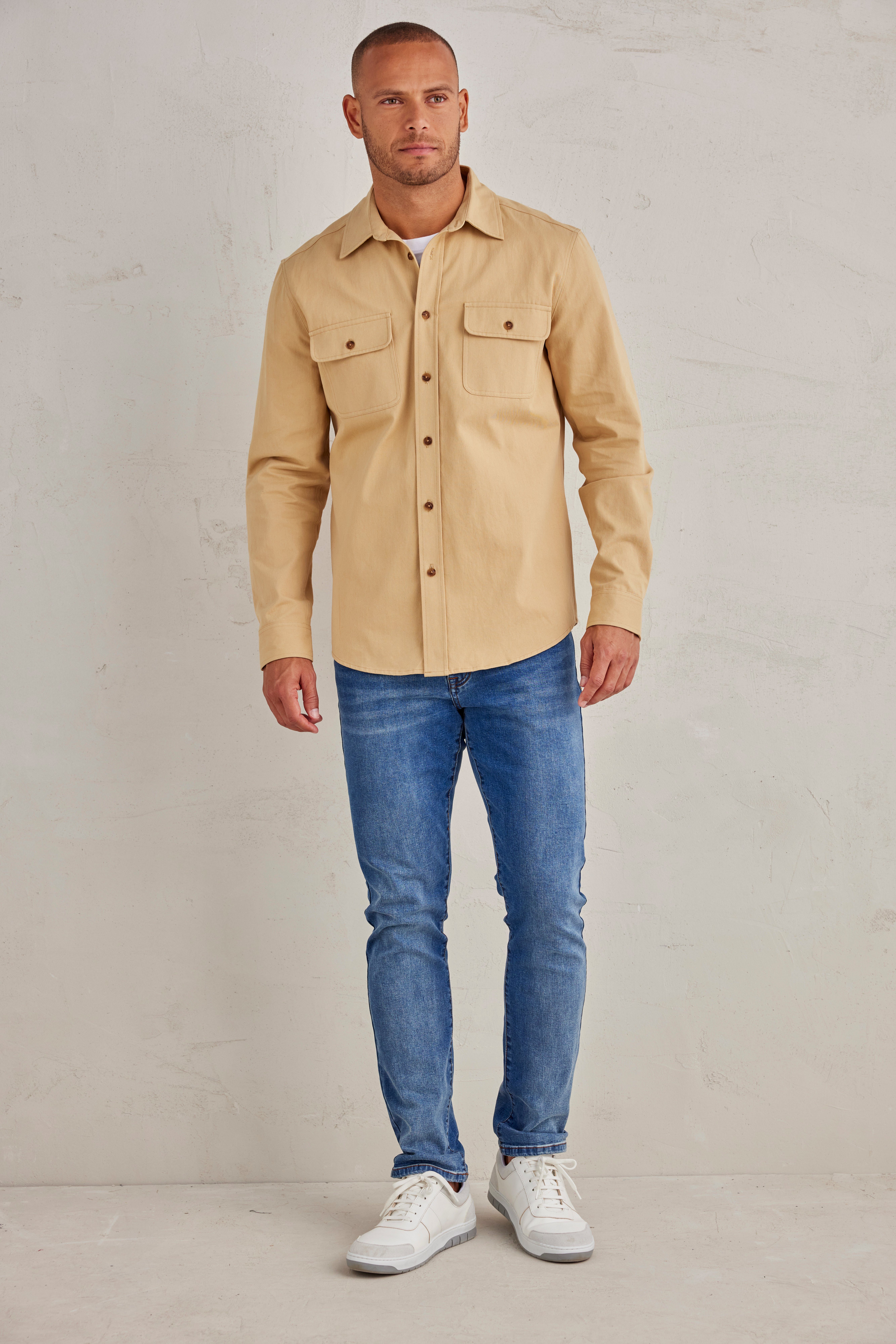 John Devin Overhemd met lange mouwen Coole overshirt Overshirt van puur katoen, met opgestikte zakken