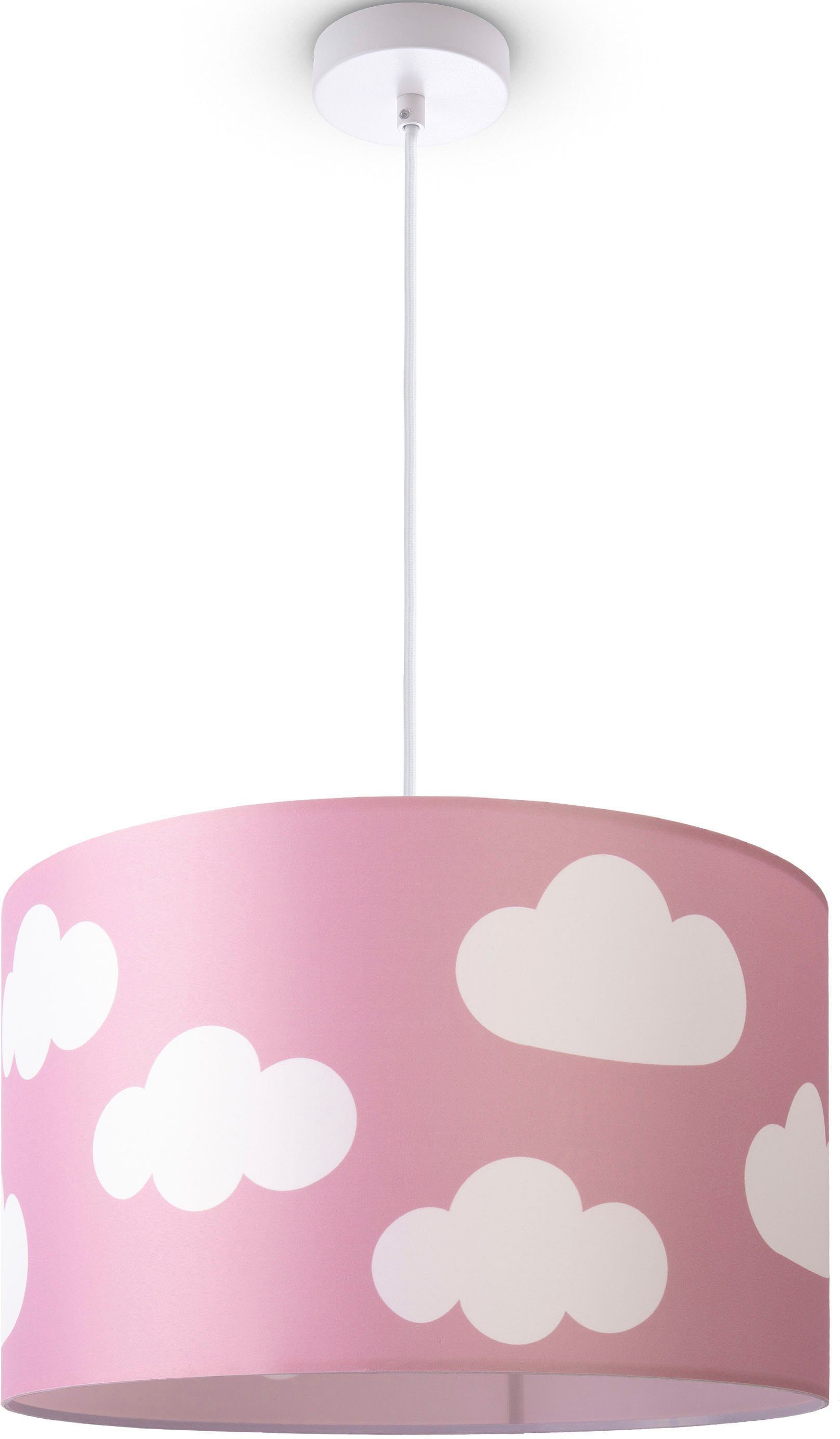 Paco Home Hanglamp Hugo Cosmo Pendellamp kinderkamer wolken lucht stof lampenkap rond E27
