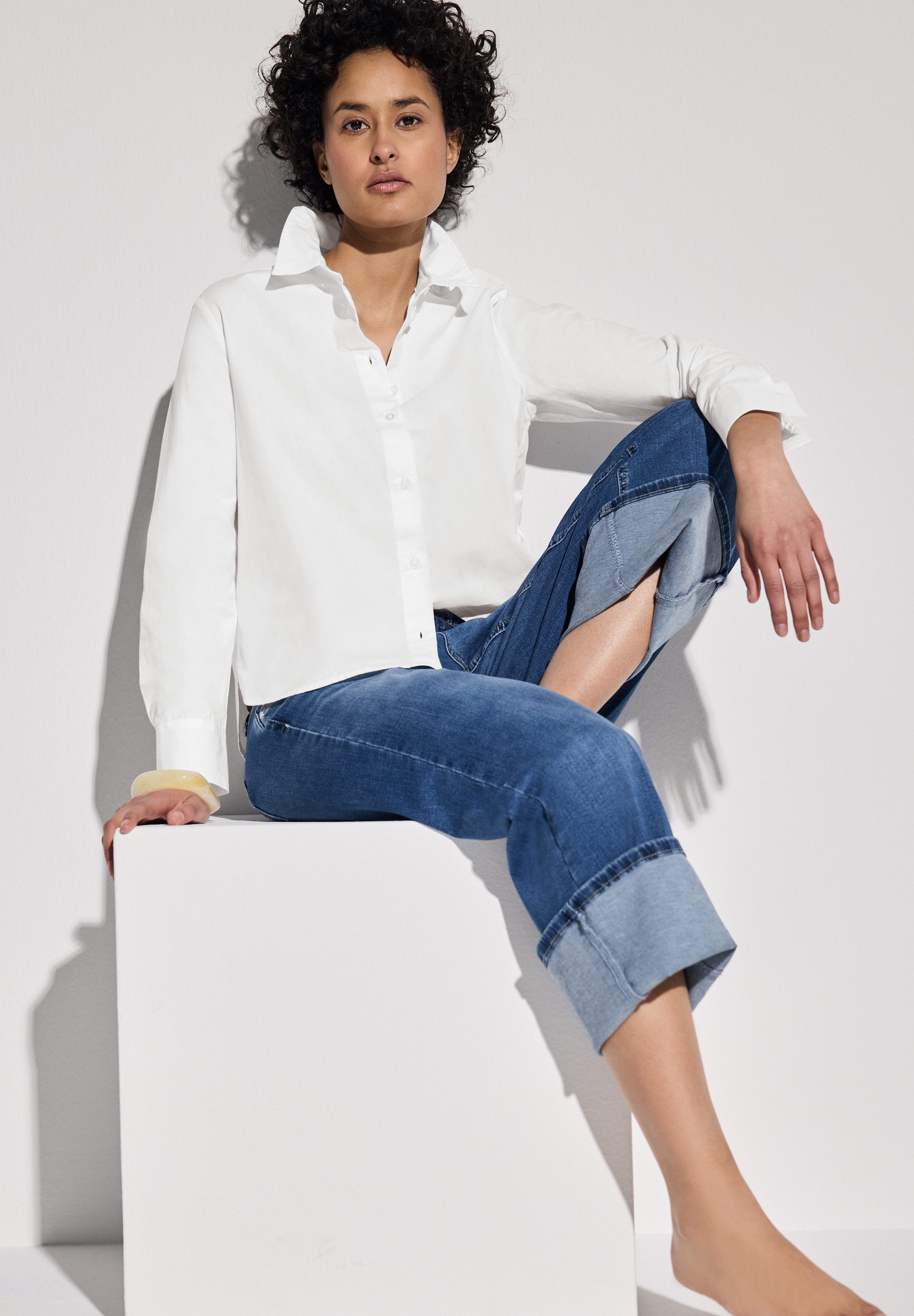 STREET ONE Overhemdblouse met afgeronde zoom en van 100% katoen