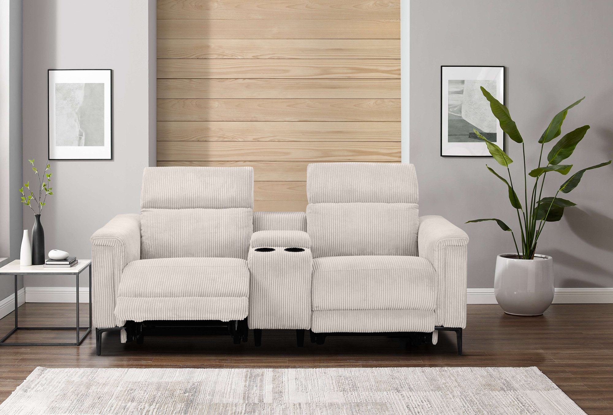 Places of Style 2-zitsbank Lund in cord, 2-zits bioscoopbank, tv-fauteuil, multimedia-sofa, USB-A met elektrische of handmatige relaxfunctie, bekerhouder en opbergruimte