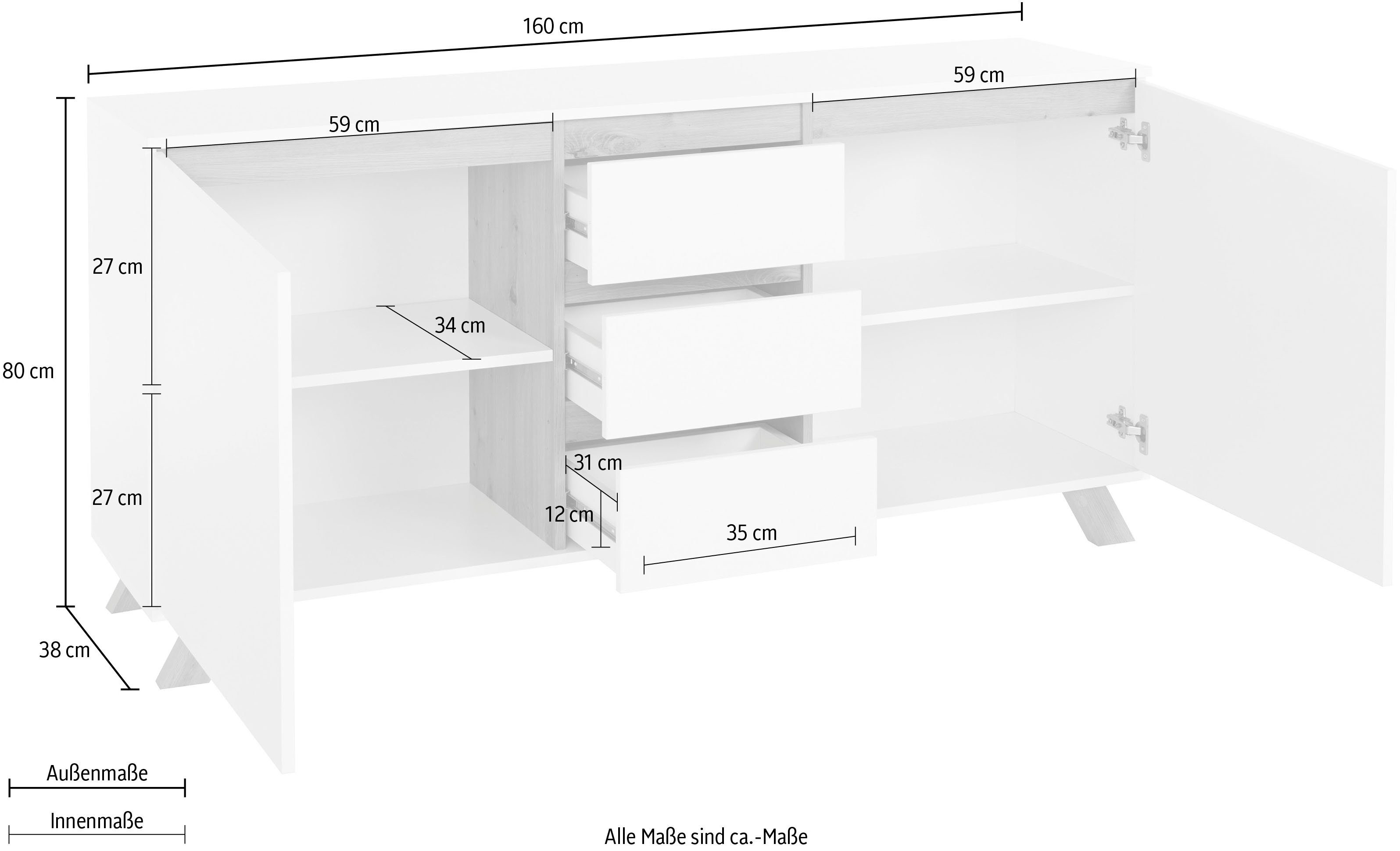 Homexperts Dressoir Vicky , breedte 160 cm of 180 cm, in matwit