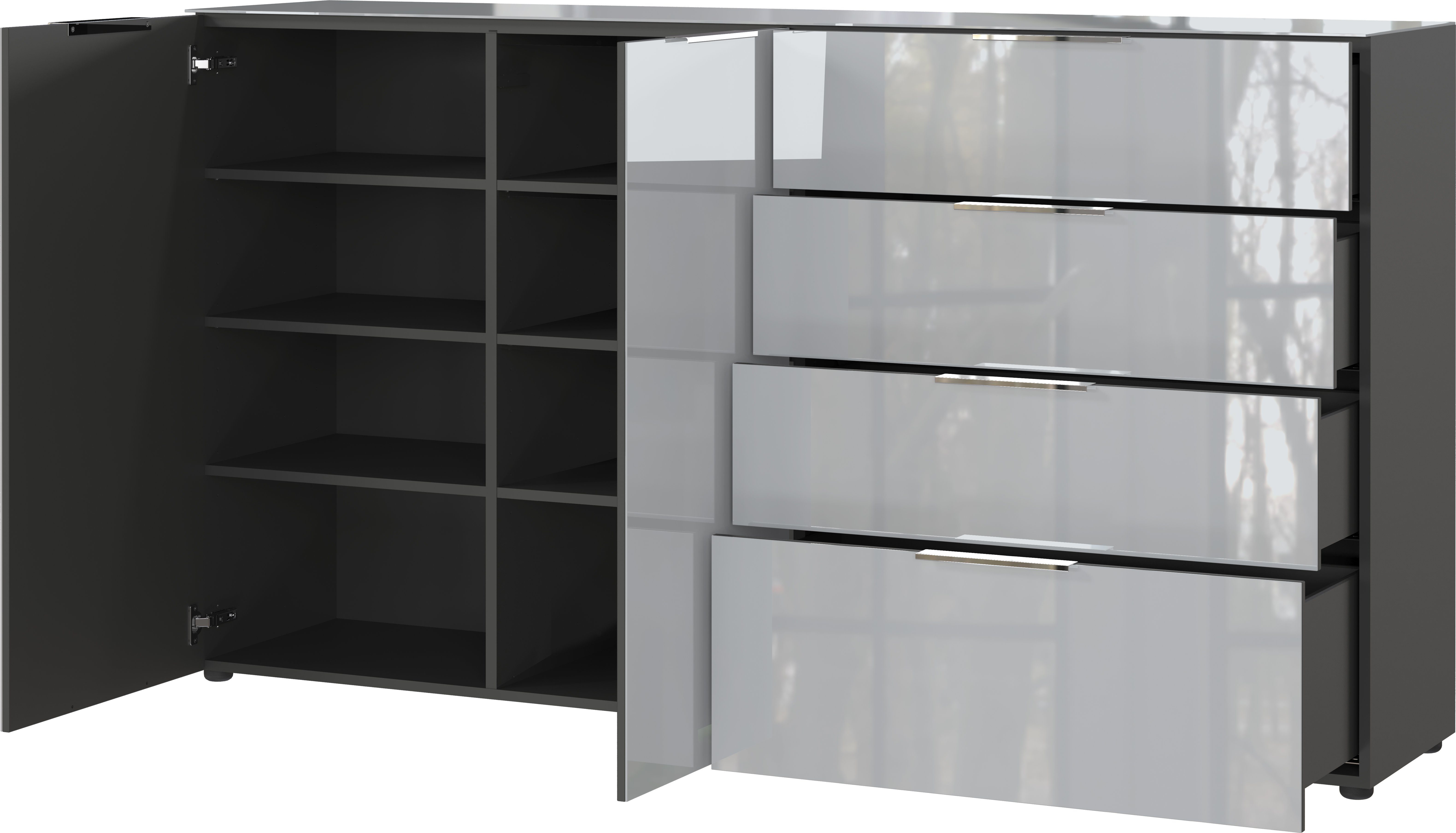 GERMANIA Dressoir OAKLAND in 2 breedten, fronten en bovenblad met glas-inlay