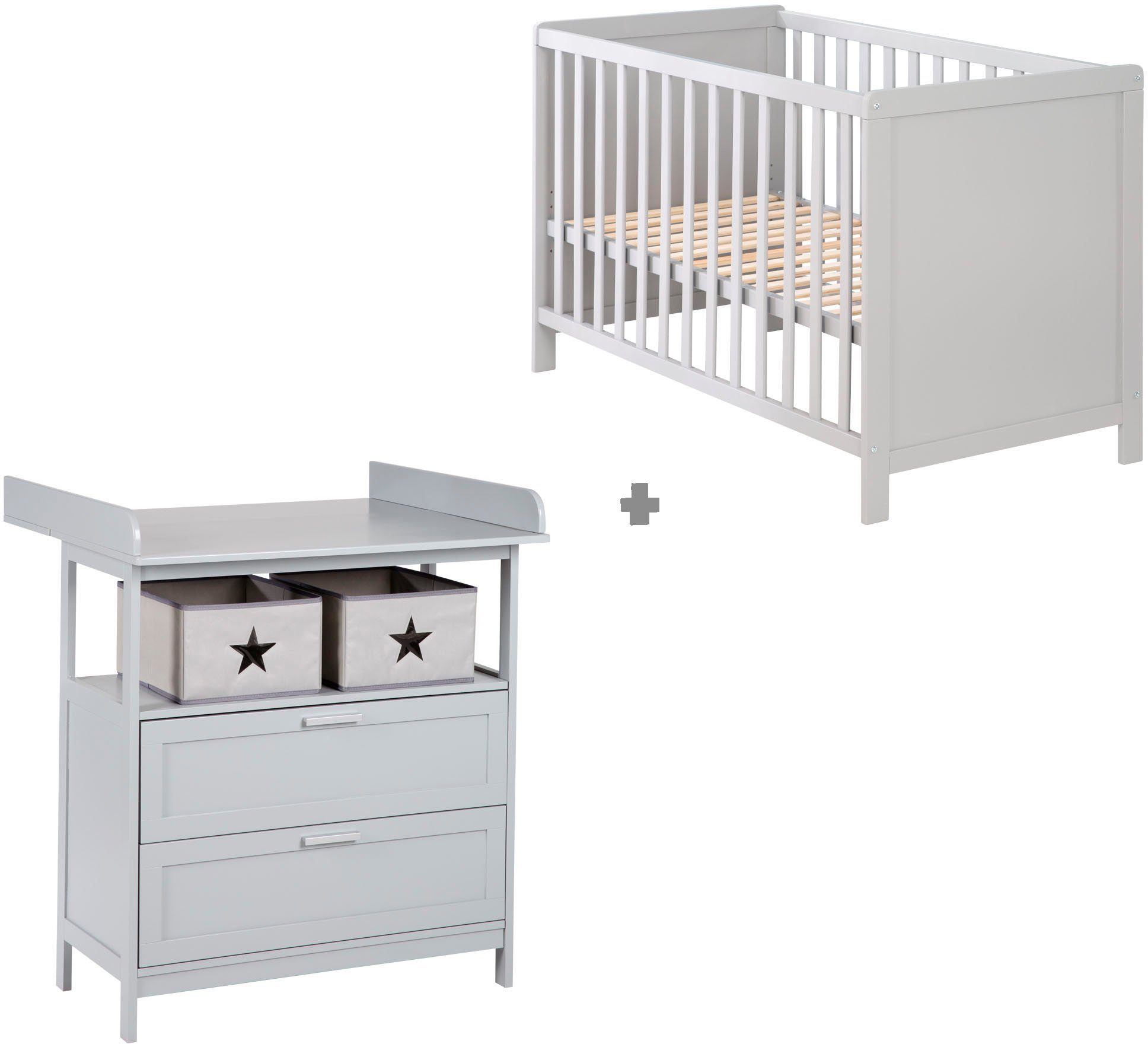 Roba® Babymeubelset Hamburg met kinderbed en commode met 2 laden (voordeelset, 2 stuks)