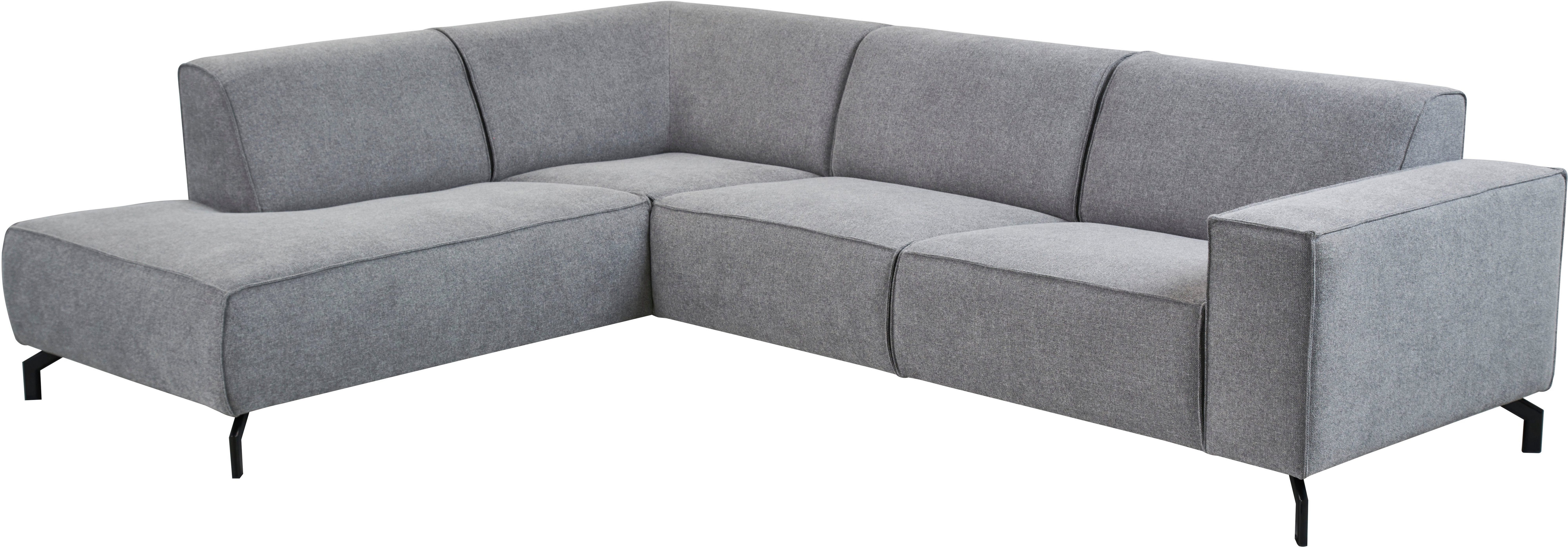 Places of Style Hoekbank Lorcan, breedte 275 cm, zacht zitgevoel met zwarte metalen poten, lederlook en zachte structuurstof
