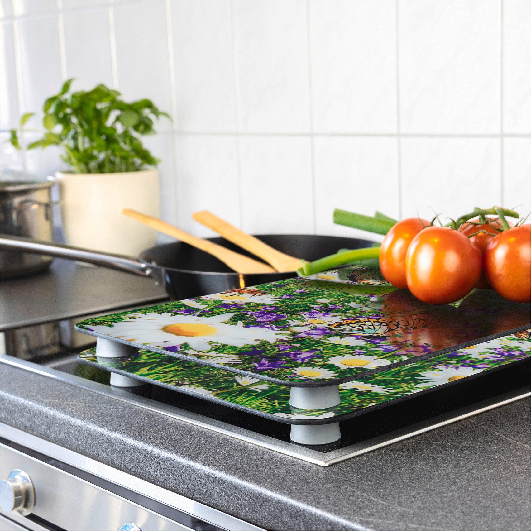WENKO Kookplaatdeksel Universeel Model Zomerweide Kookplaatafdekking voor alle soorten kookplaten, krasvast, met antislipvoetjes (set, 2-delig)