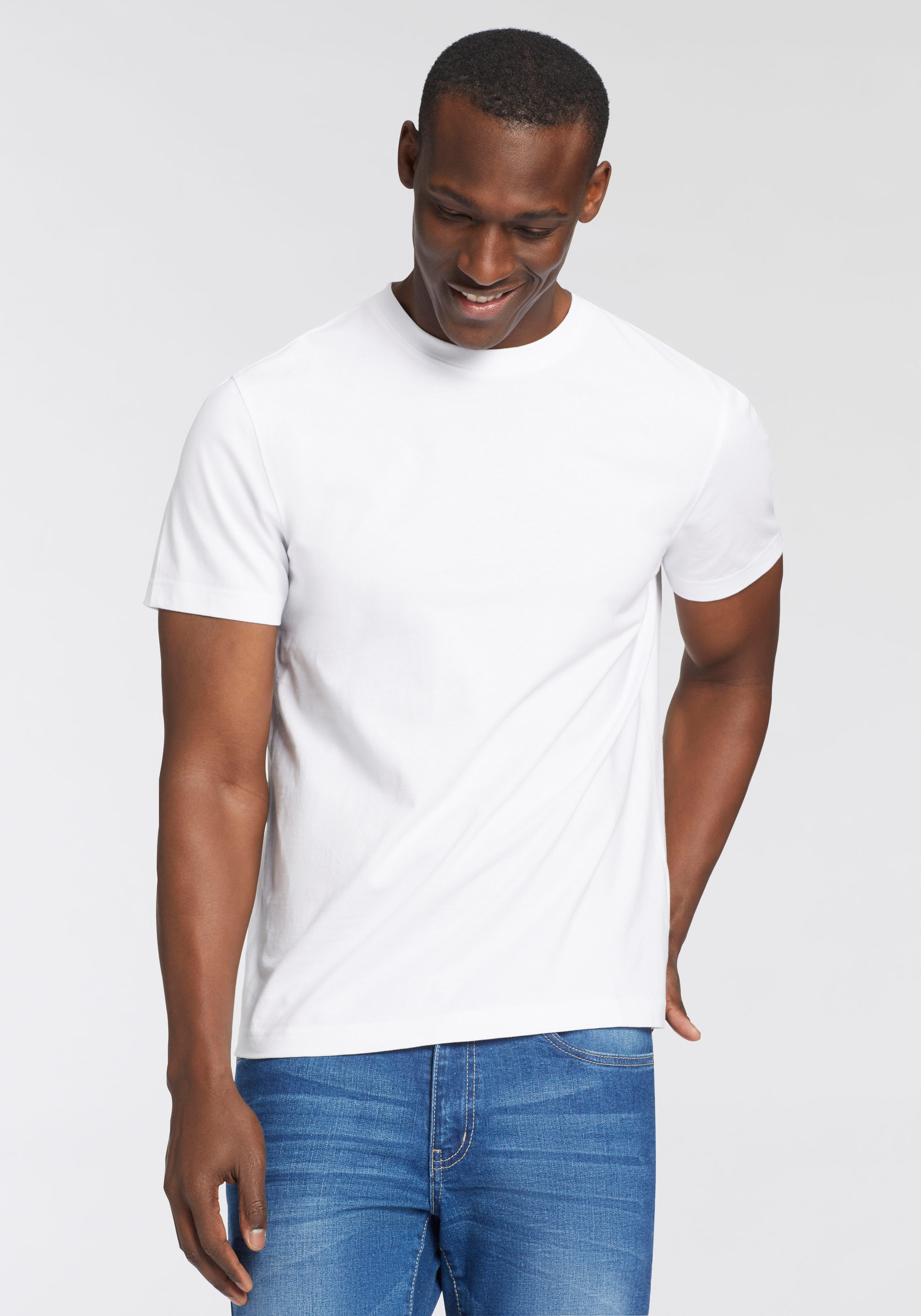 Man's World Shirt met ronde hals Korte mouw, effen kleur, ronde hals, van katoen(2-delig, Set van 2)