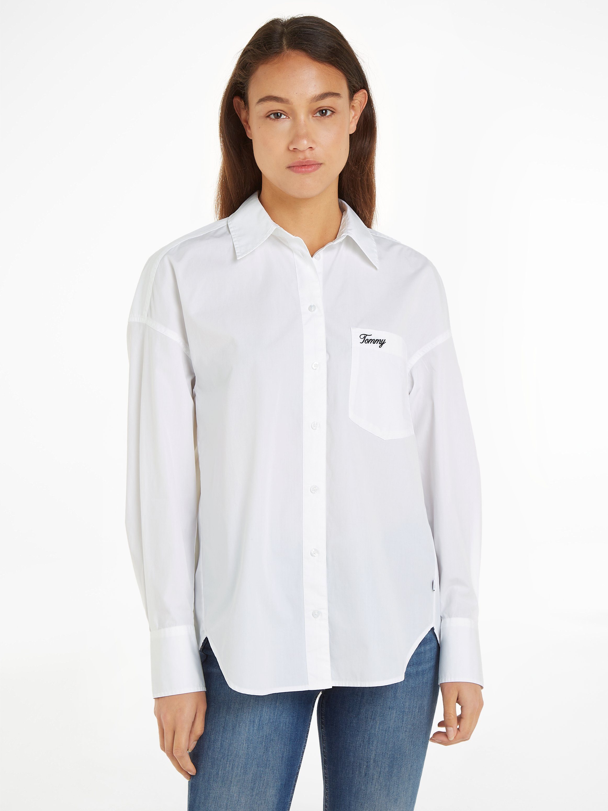 TOMMY JEANS Top TJW SP OVR SCRIPT SHIRT EXT Met Tommy Jeans-logo-opschrift