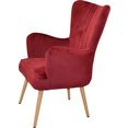 home affaire fauteuil fauteuil met poten van stalen buis, houtkleuren naturel gelakt, geheel met schuimstof opgevuld, bekleding soft-fluweel rood