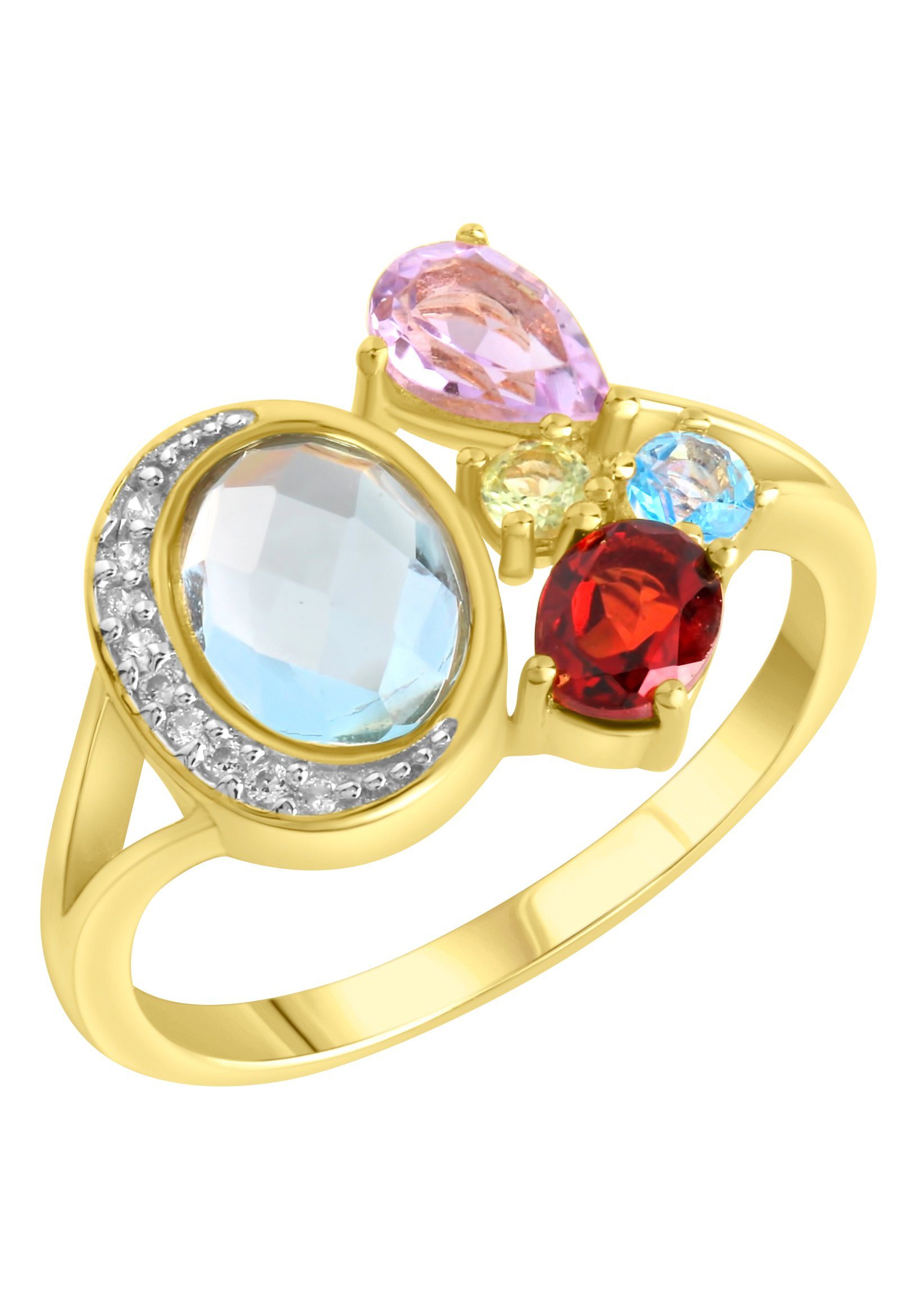 Firetti Ring Sieraad cadeau zilver 925 zilveren ring mix met amethist, blauwe topaas (behandeld), granaat, peridot, zirkoon (synthetisch) dames ringen