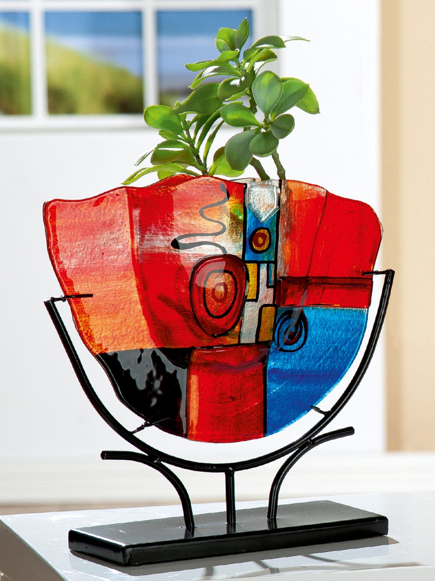 GILDE GLAS art Siervaas New Life 1 handgeschilderd met fusingglas-elementen (1 stuk)