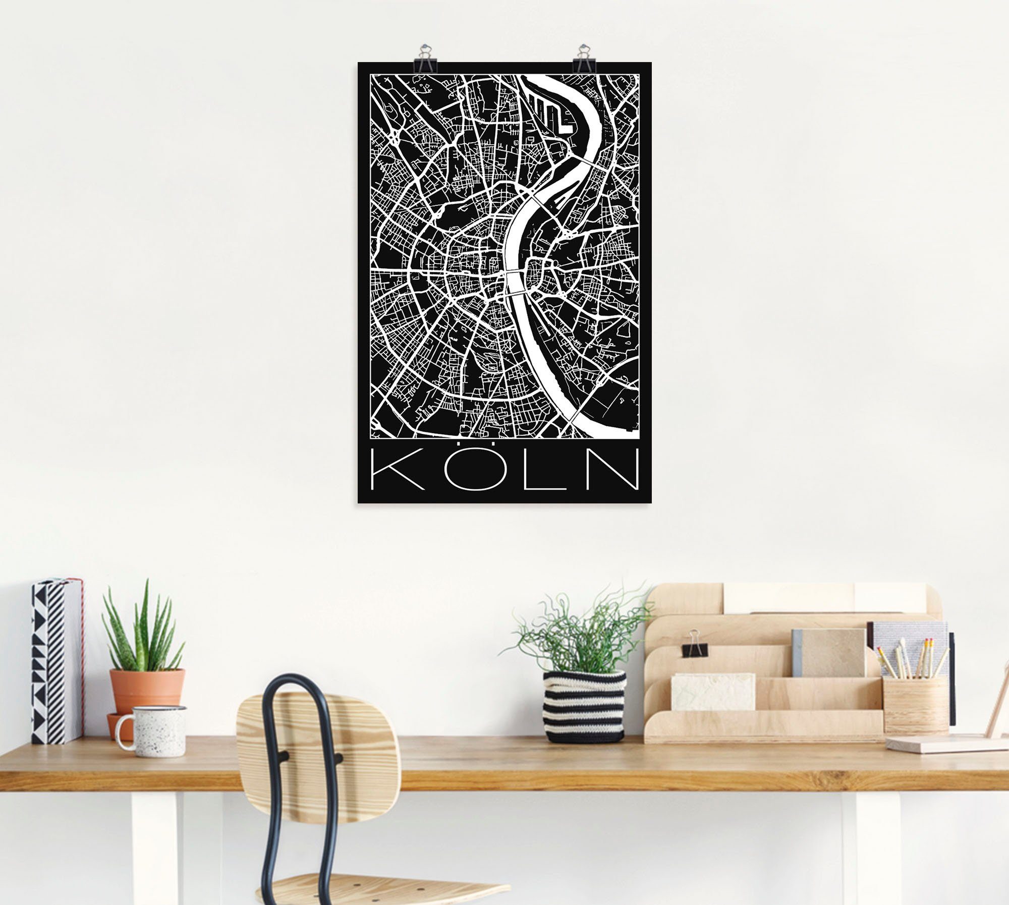 Artland Artprint Retro kaart Keulen Duitsland zwart als poster, muursticker in verschillende maten