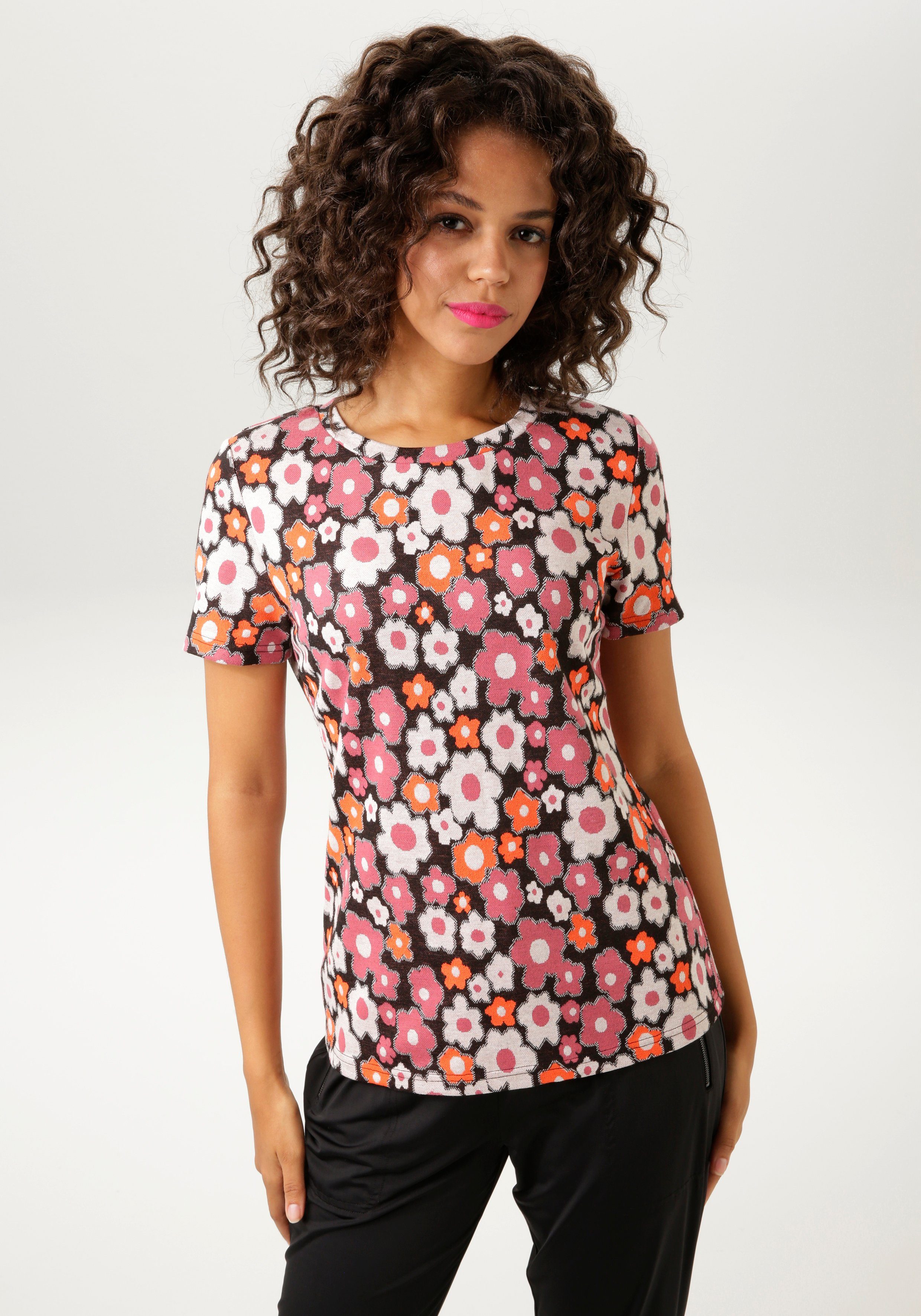 Aniston CASUAL T-shirt met bloemen in een bijpassende kleur elk stuk is uniek nieuwe collectie