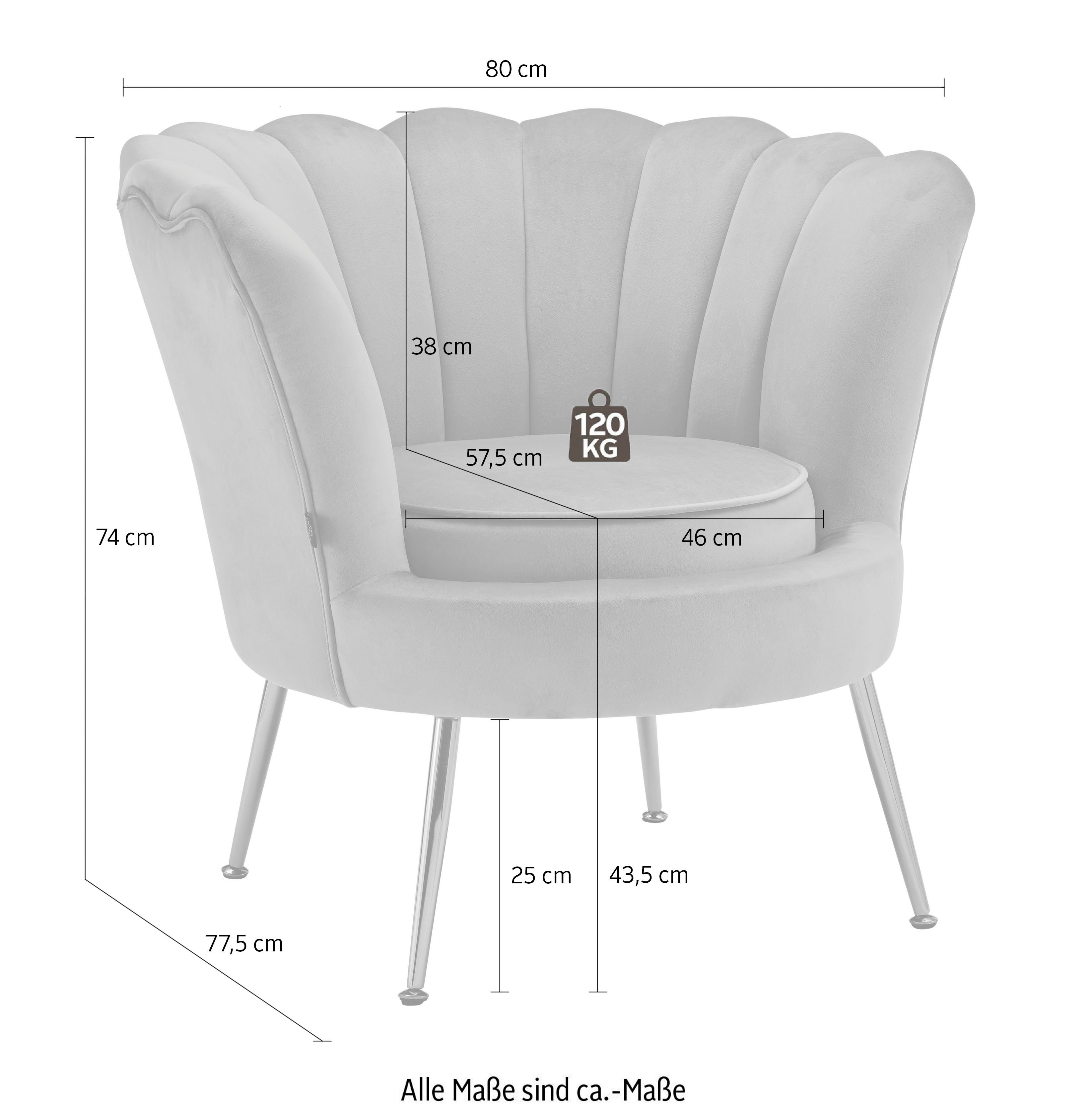 Leonique Loungestoel Kelsey met zachte fluwelen bekleding, chic metalen frame, zithoogte 43,5 cm