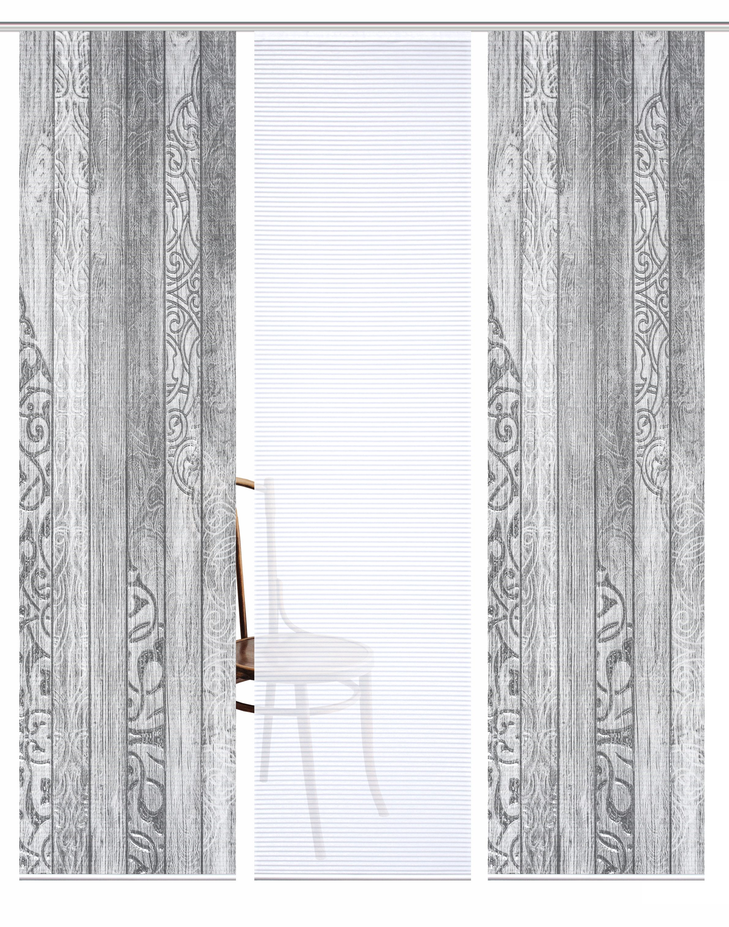 HOME in green Paneelgordijn LEGNO SET DIGITALE PRINT, BAMBOELOOK GERECYCLED (3 stuks)