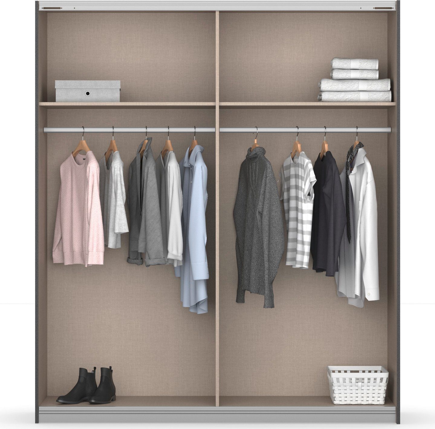 rauch Zweefdeurkast Kledingkast Kast Garderobe Slaapkamerkast BAREA Front met oplage in moderne lamellen-look MADE IN GERMANY