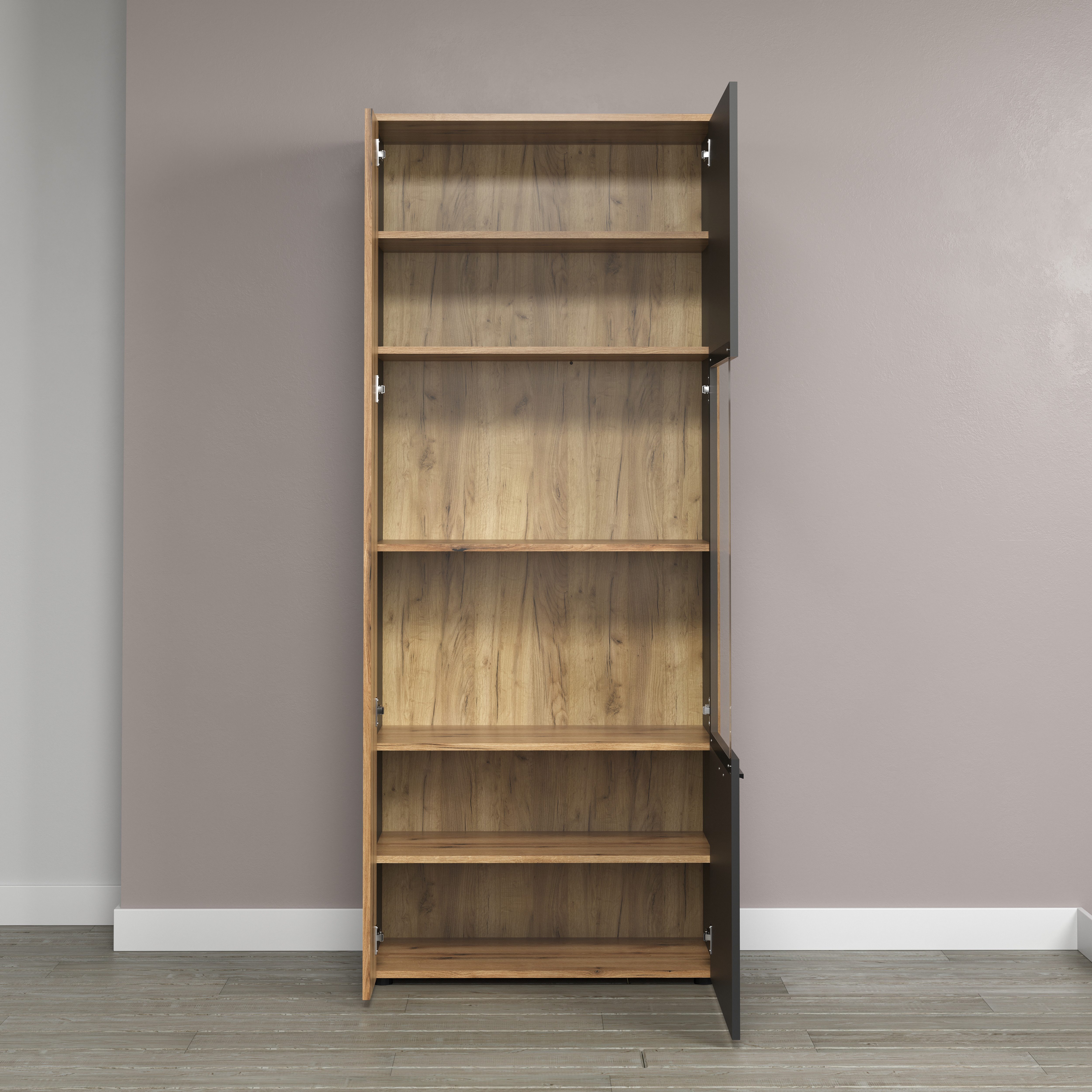 INOSIGN Staande vitrinekast Estepona Royale vitrine met natuurlijke ribbellook - (B/D/H) 80/42/195 cm (1 stuk)