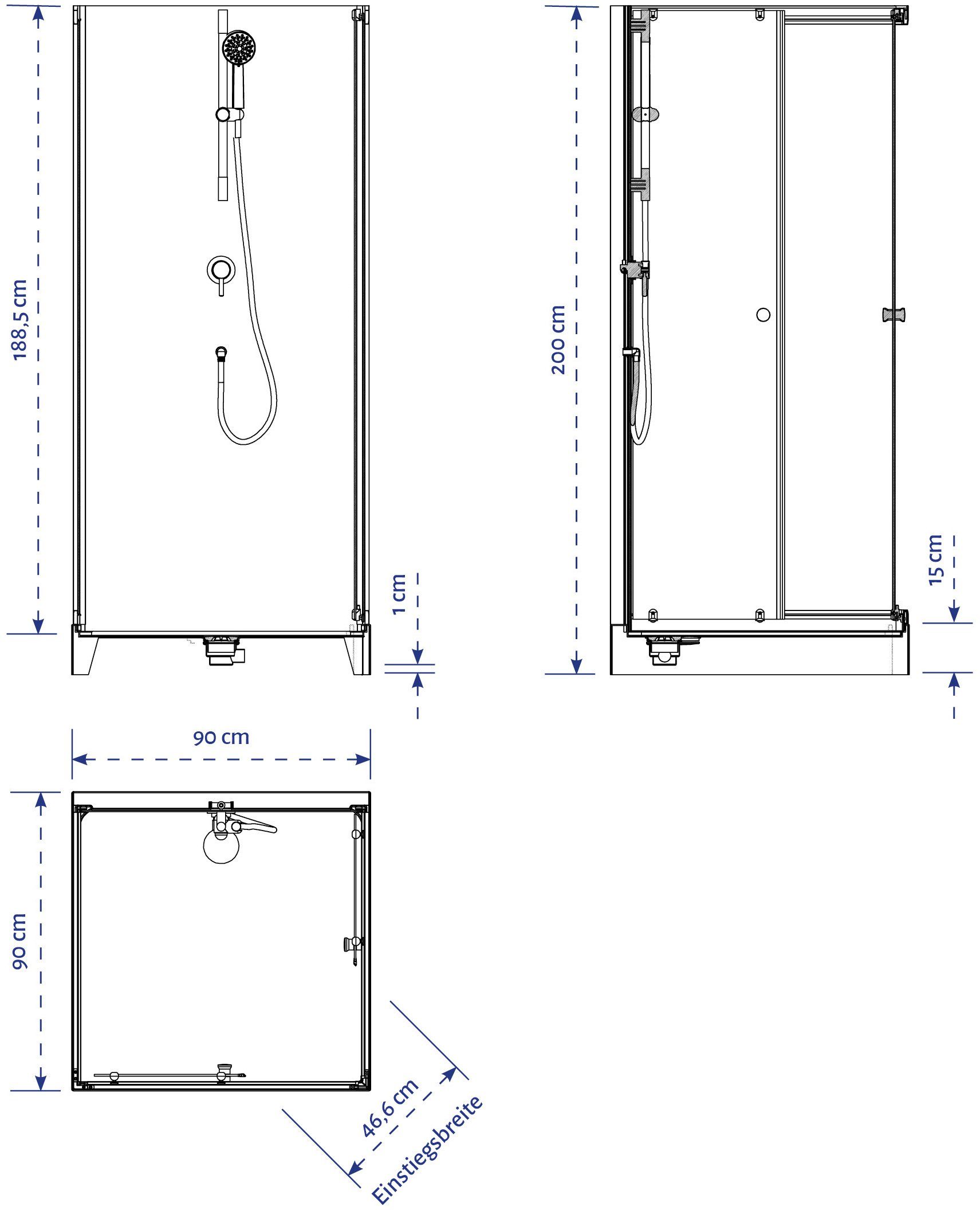 Marwell Complete douche White Dream inclusief kranen, 90 cm x 90 cm
