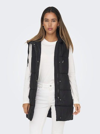 Only Bodywarmer ONLASTA – Lange gewatteerde bodywarmer met capuchon voor koude dagen