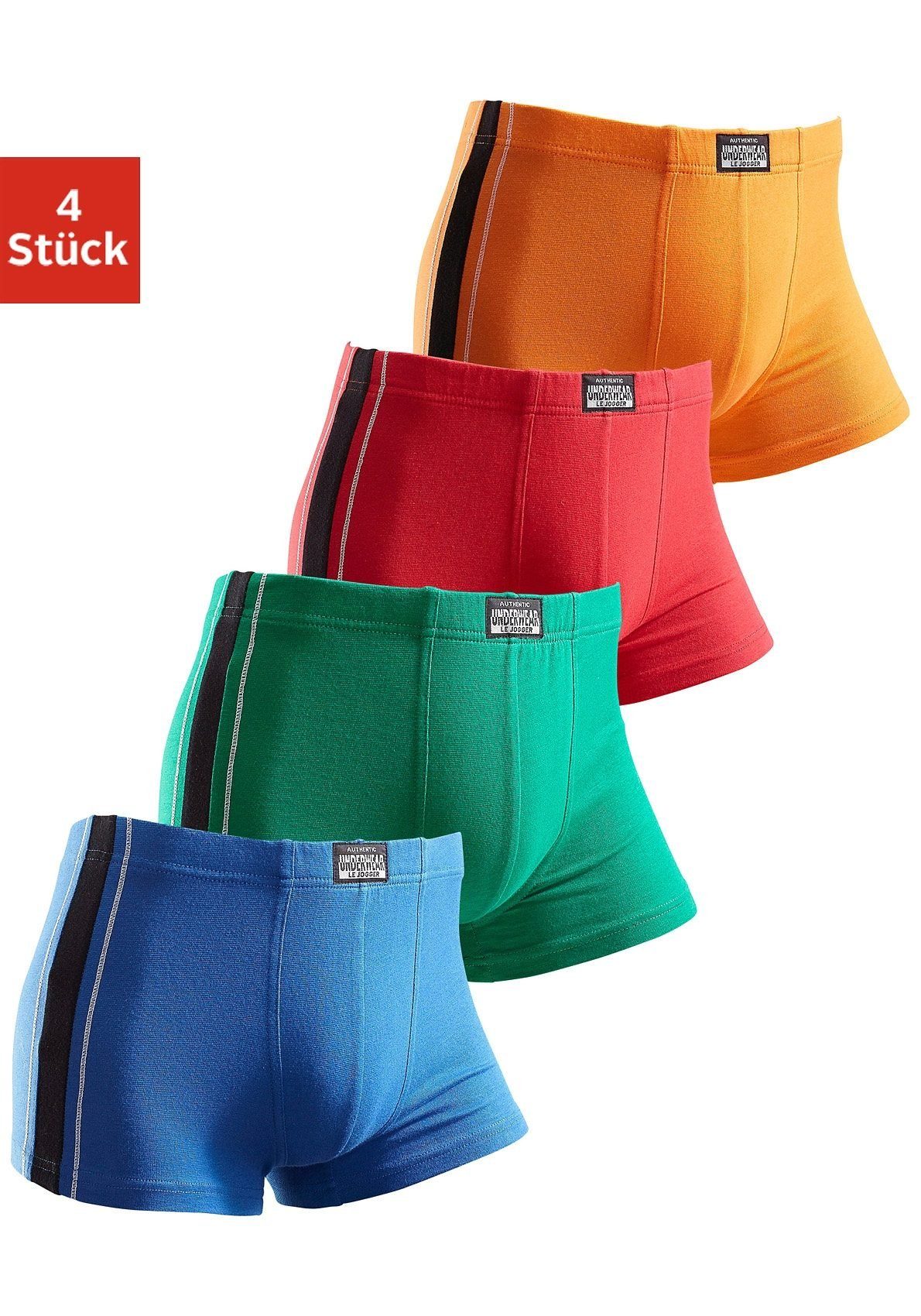 AUTHENTIC UNDERWEAR Boxershort voor heren met contrastkleurige strepen opzij (4 stuks, Set van 4)