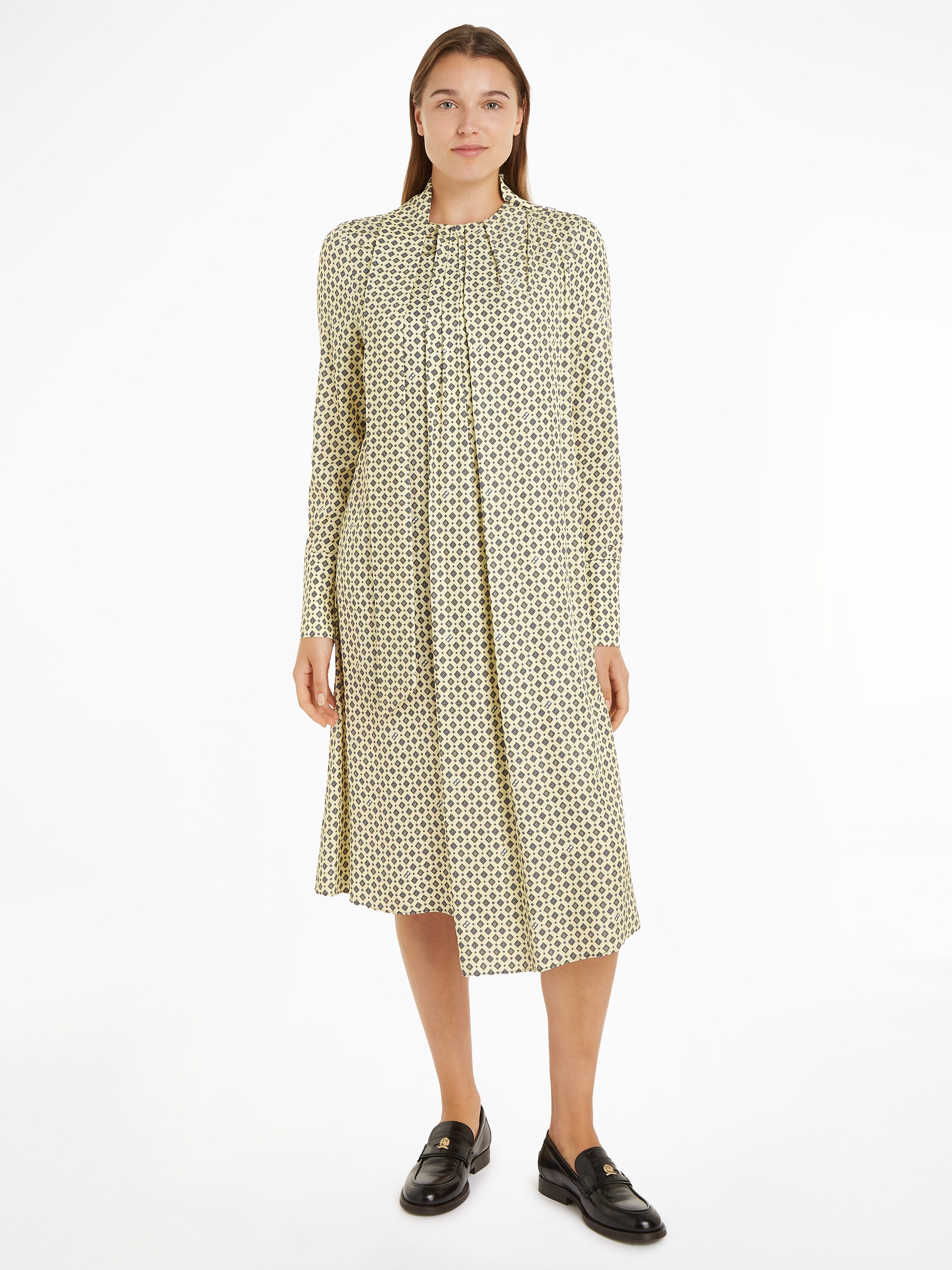 Tommy Hilfiger Blousejurk FOULARD DRAPED MIDI DRESS met tommy hilfiger merklabel dames blousejurken maat 34 geel