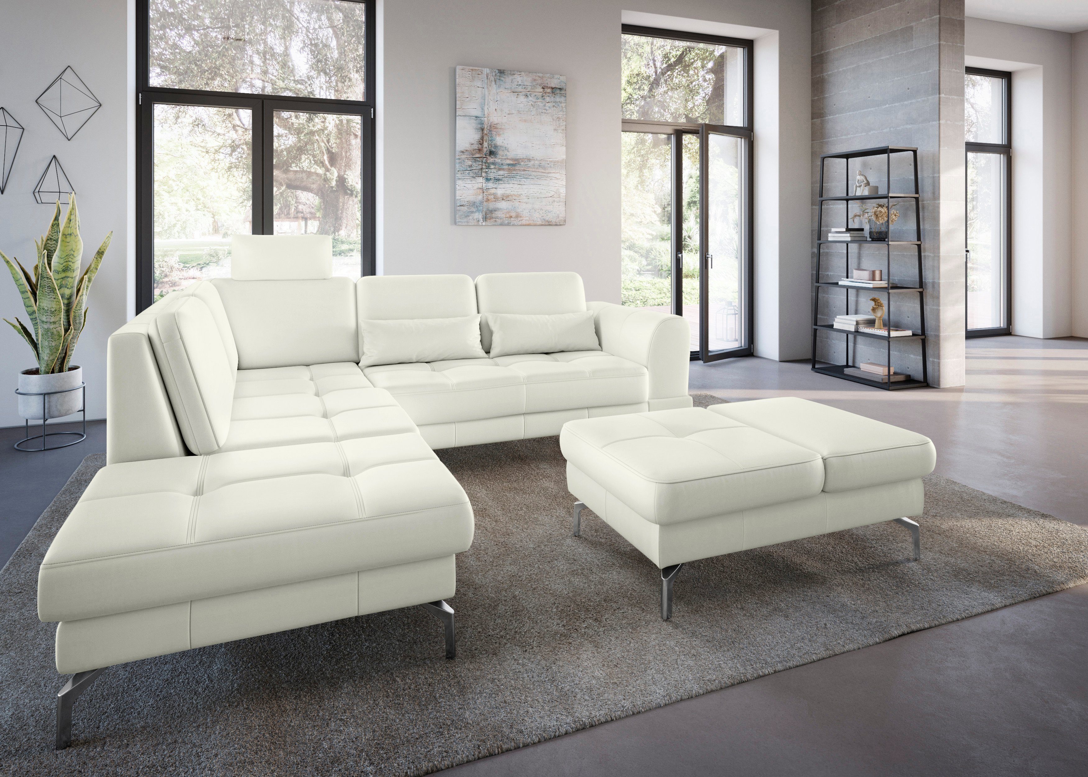 sit&more Hoekbank Bendigo L-vorm inclusief zitdiepteverstelling, bodemvrijheid 15 cm, in 2 pootkleuren wit, hoekbanken, Ottomane links, Met