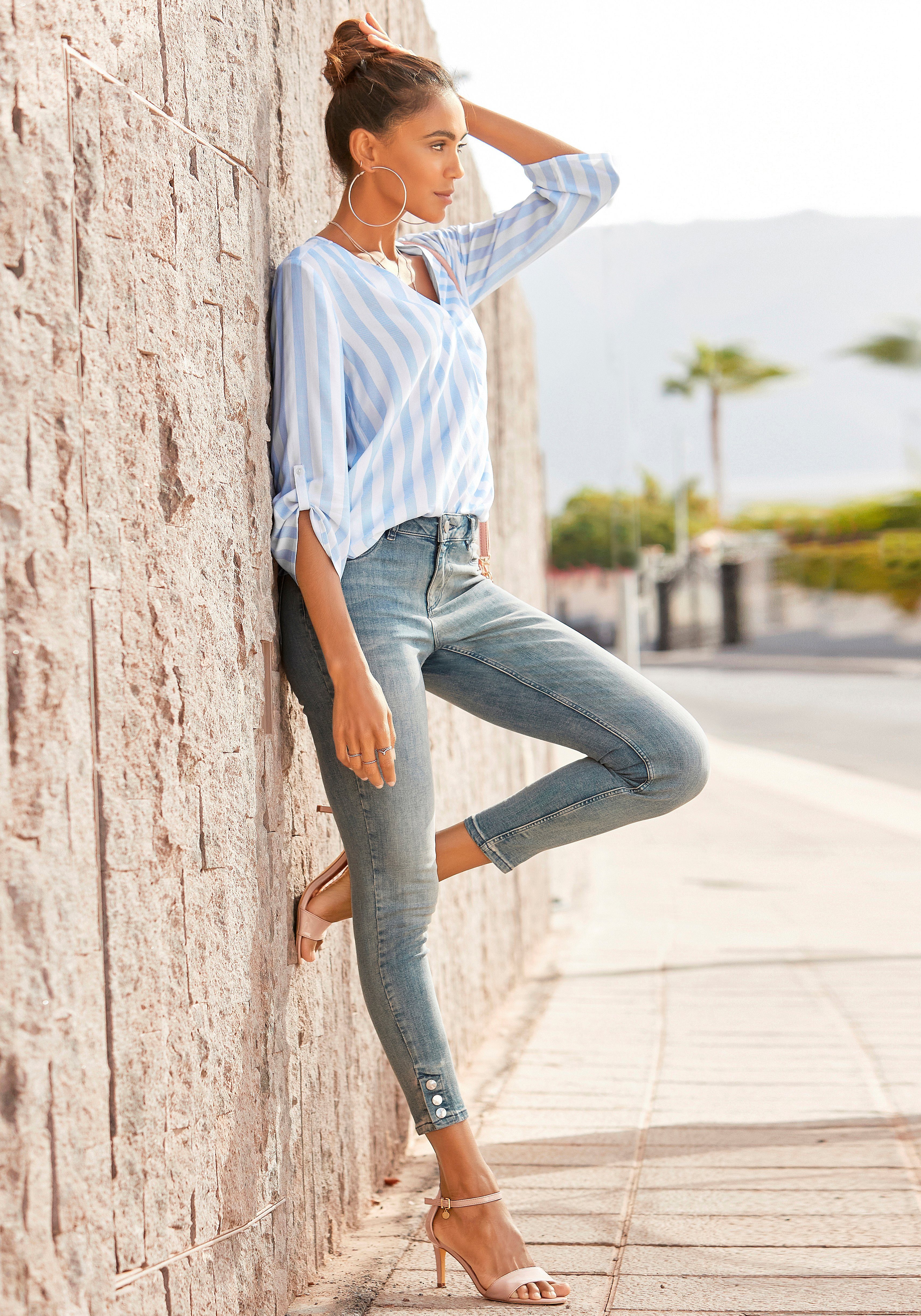 Lascana Blouse zonder sluiting met streep-print, lichte geweven stof, damesblouse