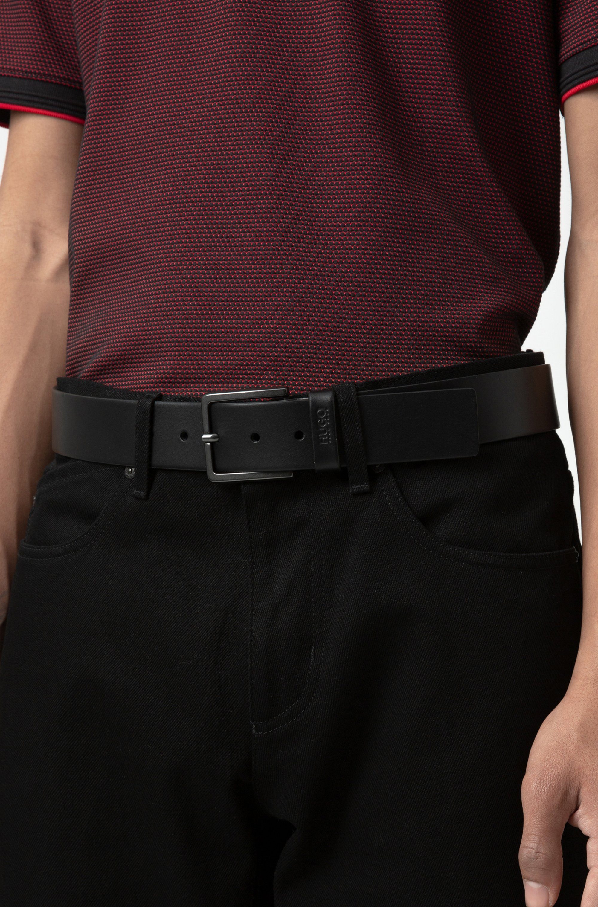 HUGO Leren riem Gionio van italiaans leer met logo-embossing op de lus