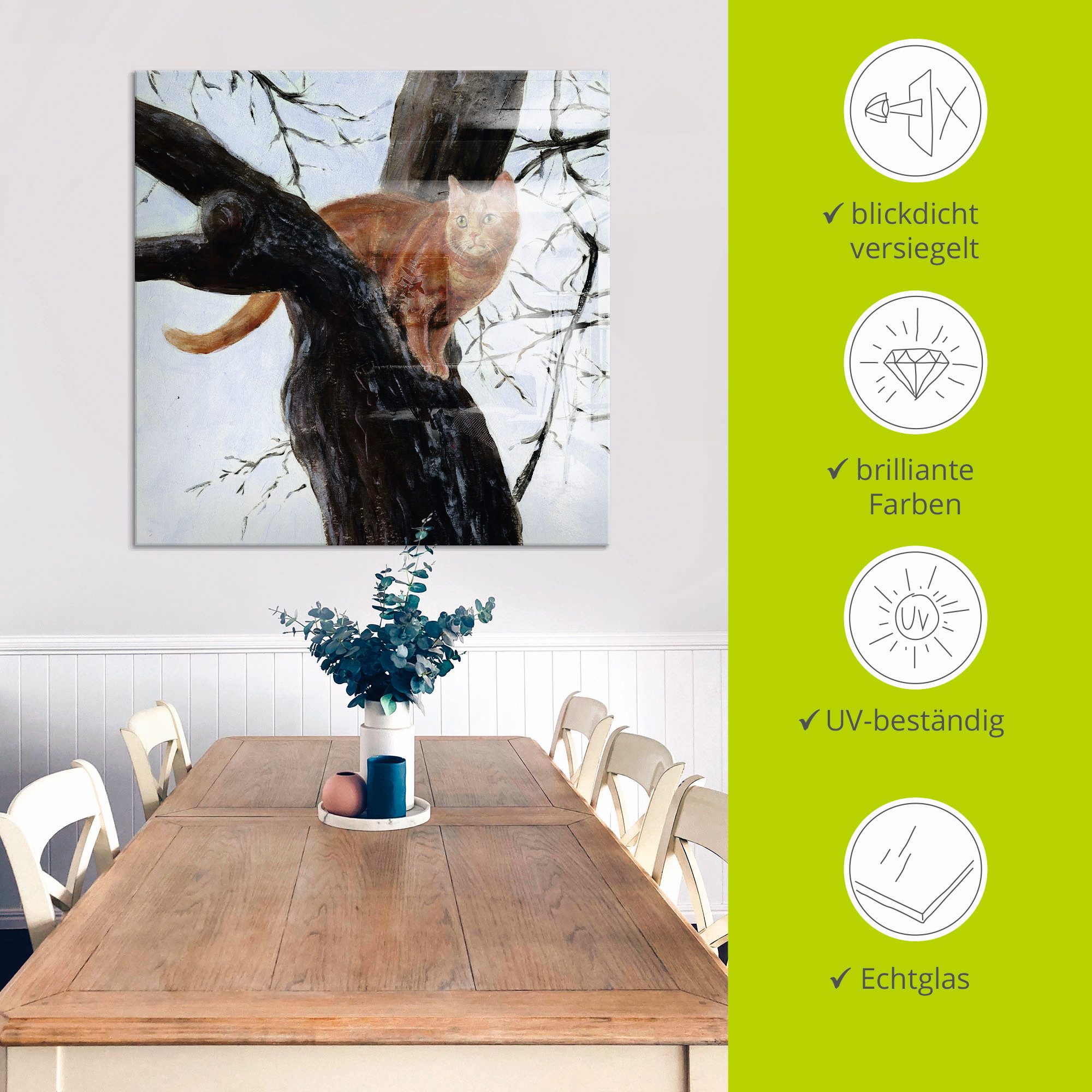Artland Print op glas Kat in boom in verschillende maten