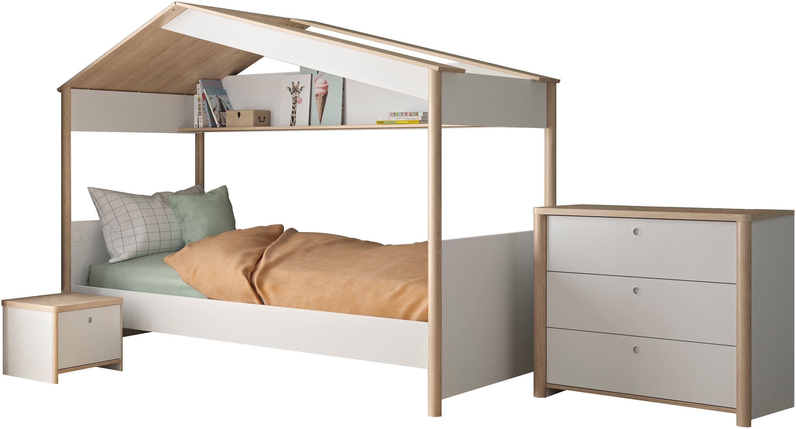Gami Slaapkamerserie 3-delige set Een echt huisbed complete slaapkamers wit