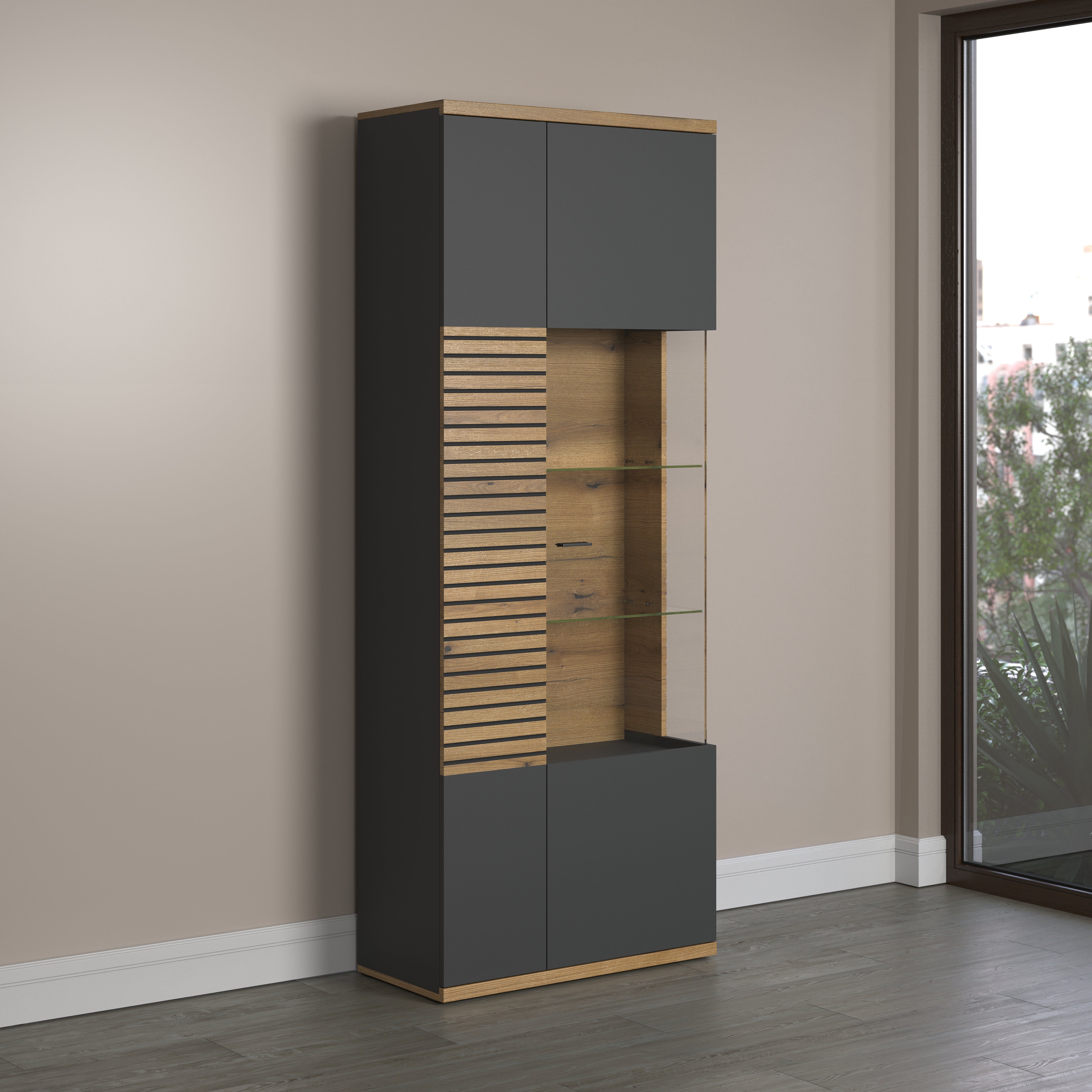 INOSIGN Vitrinekast Norris Woonkamer vitrine in ribbellook en royale presentatieoppervlak