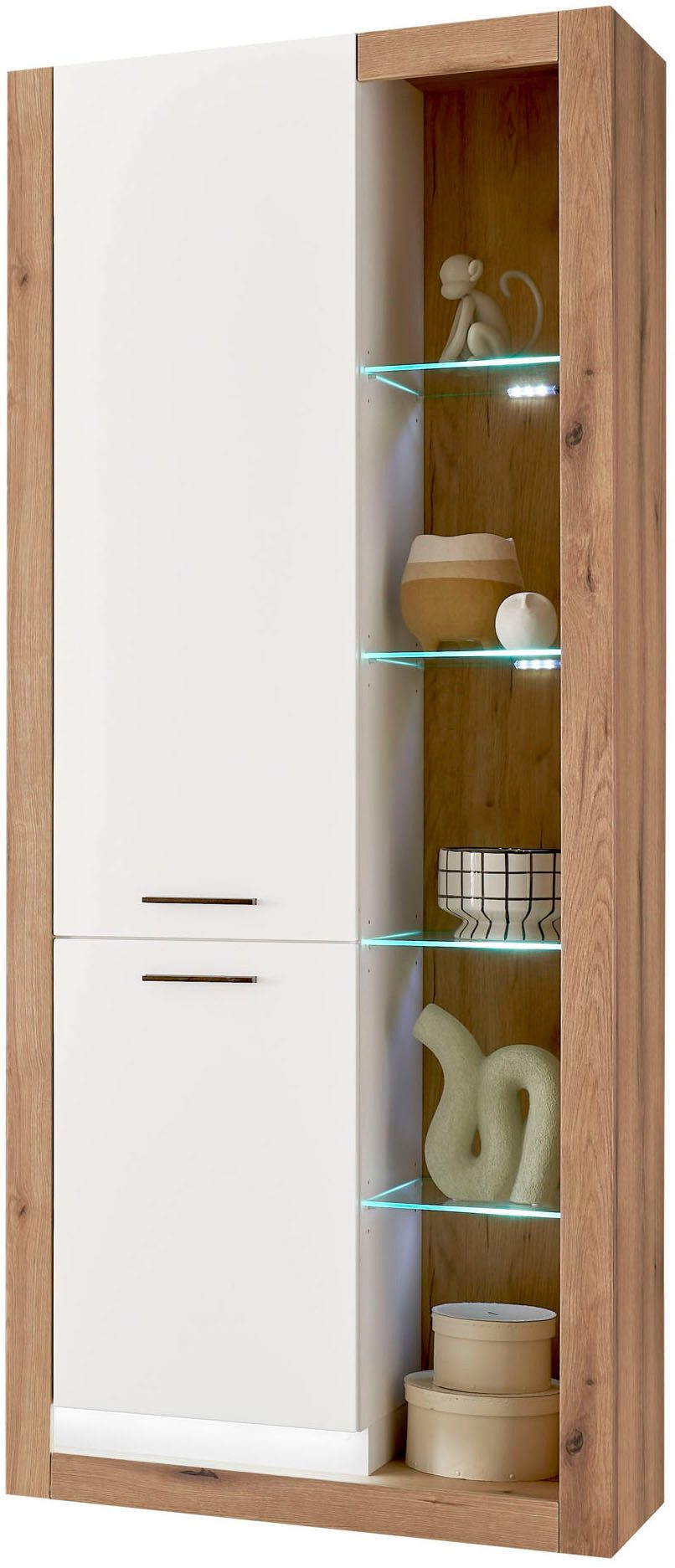 INOSIGN Vitrinekast Brixen, vitrinekast in eik decor, moderne staande vitrinekast Metalen grepen, voldoende opbergruimte, veelzijdig toepasbaar, 80 cm breed