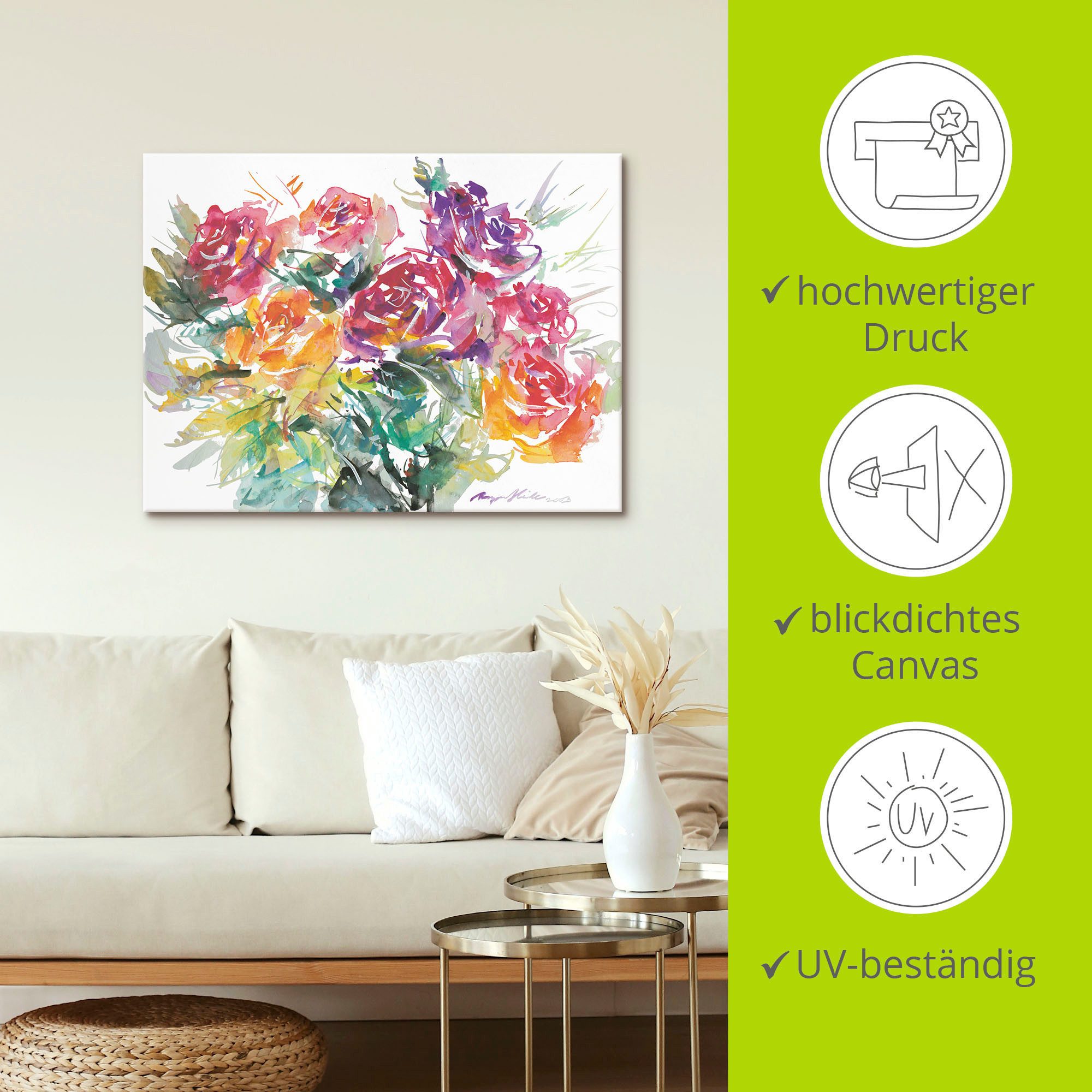 Artland Artprint Bos rozen als artprint op linnen, poster in verschillende formaten maten