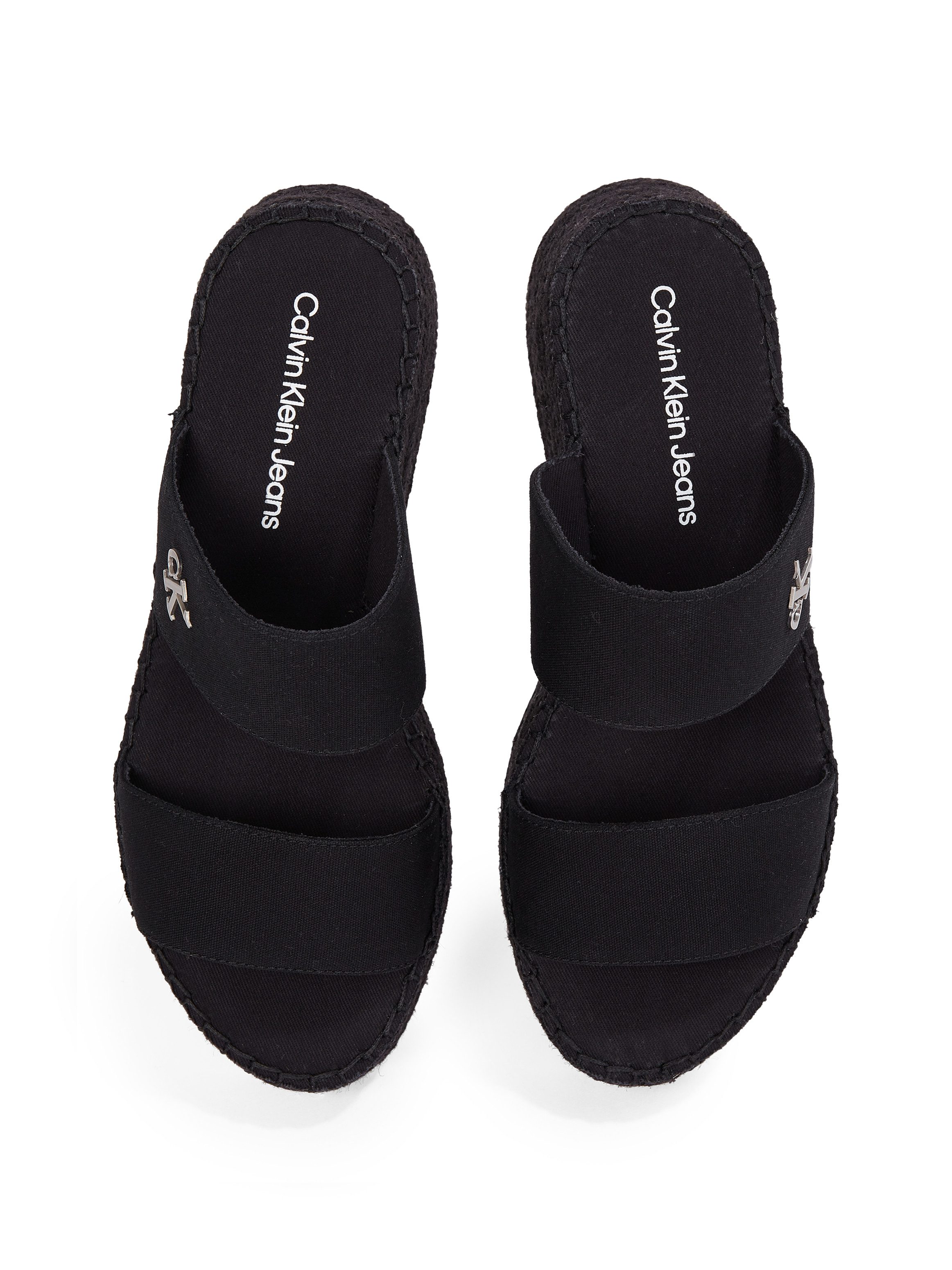 Calvin Klein Slippers SPORTY ROPE MG LTH WEBBING , zomerschoen, slippers, pool-slides, strand-schoen met bamboe-decoratie