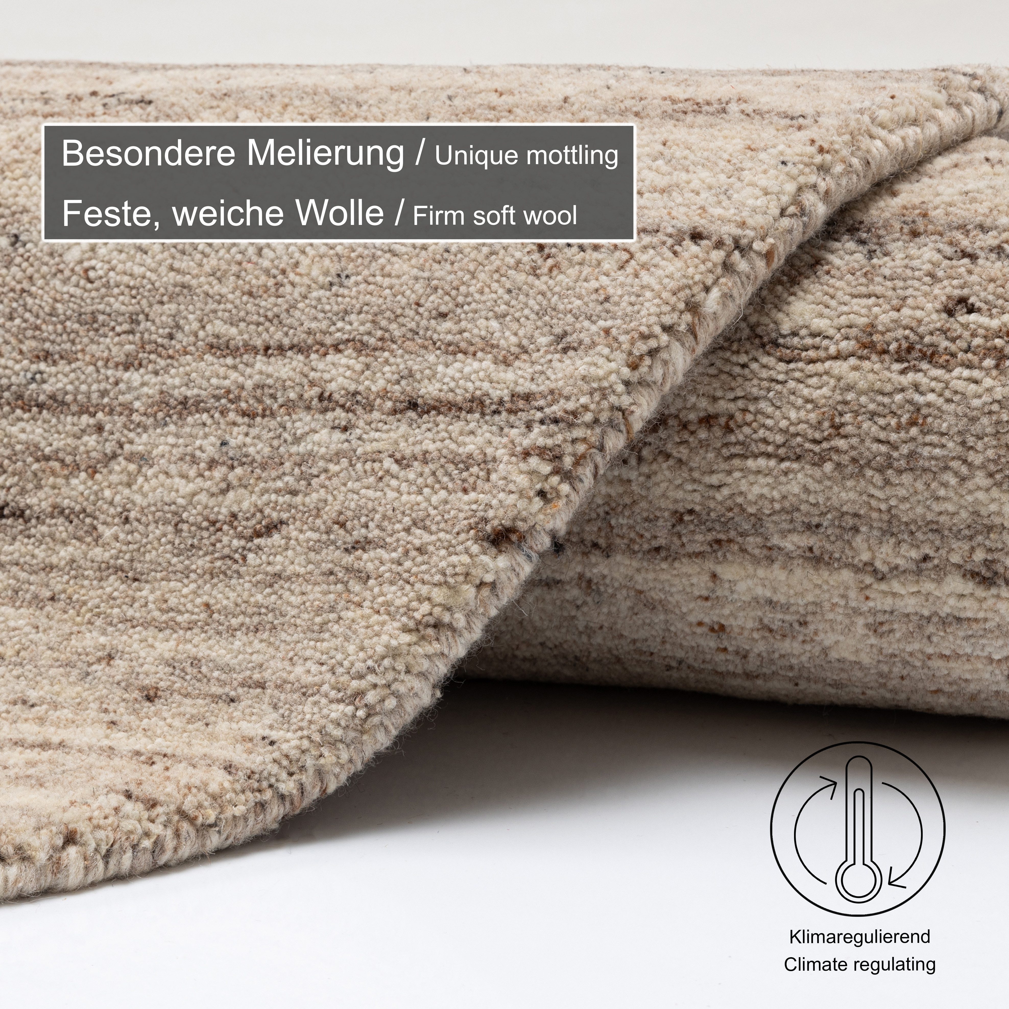 THEKO Wollen kleed Pure Uni Handgeweven vloerkleed, mêlee, zuivere wol