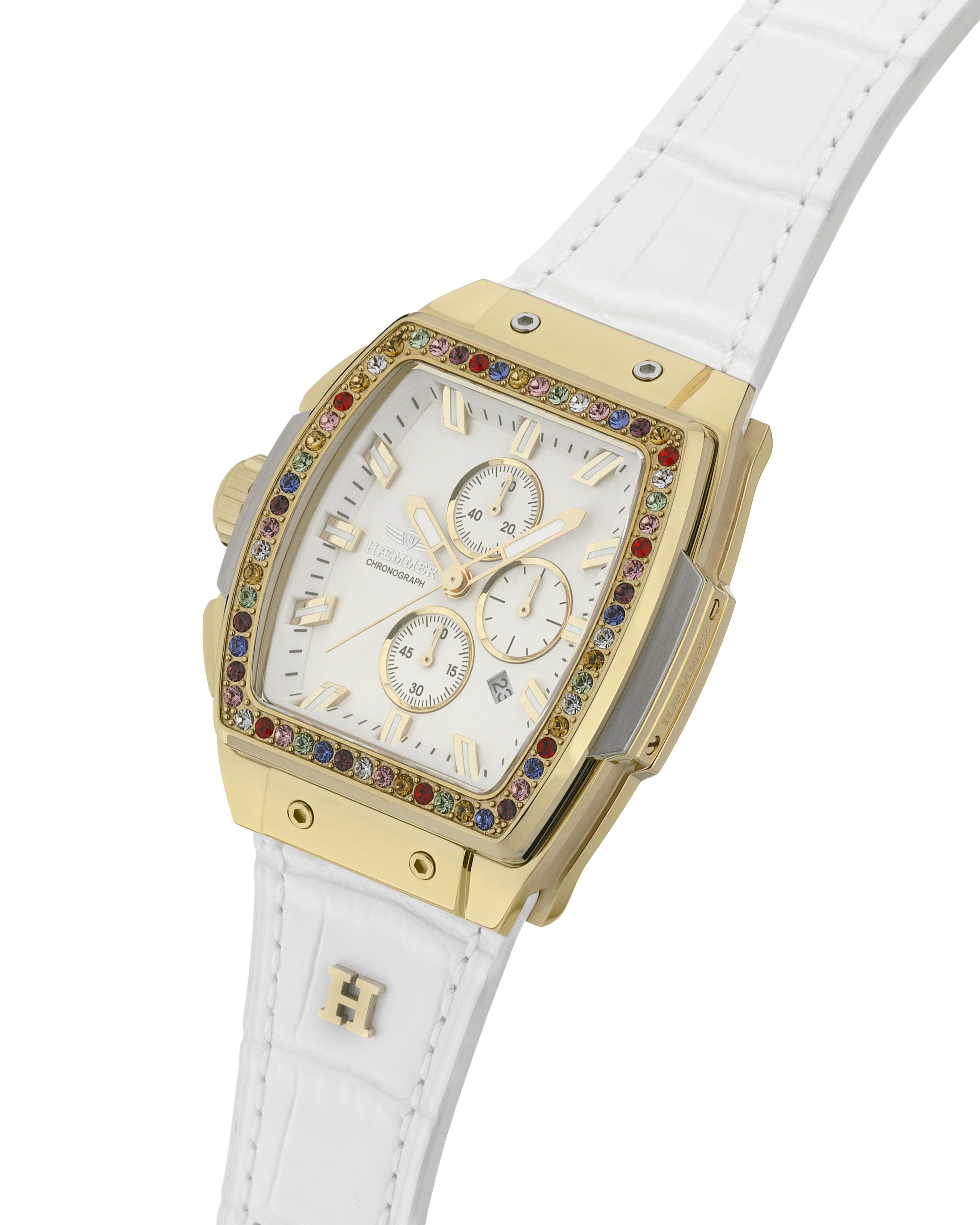 HAEMMER GERMANY Chronograaf TONNEAU Quartz horloge, polshorloge, dameshorloge, leren band, geschroefde kroon, datum