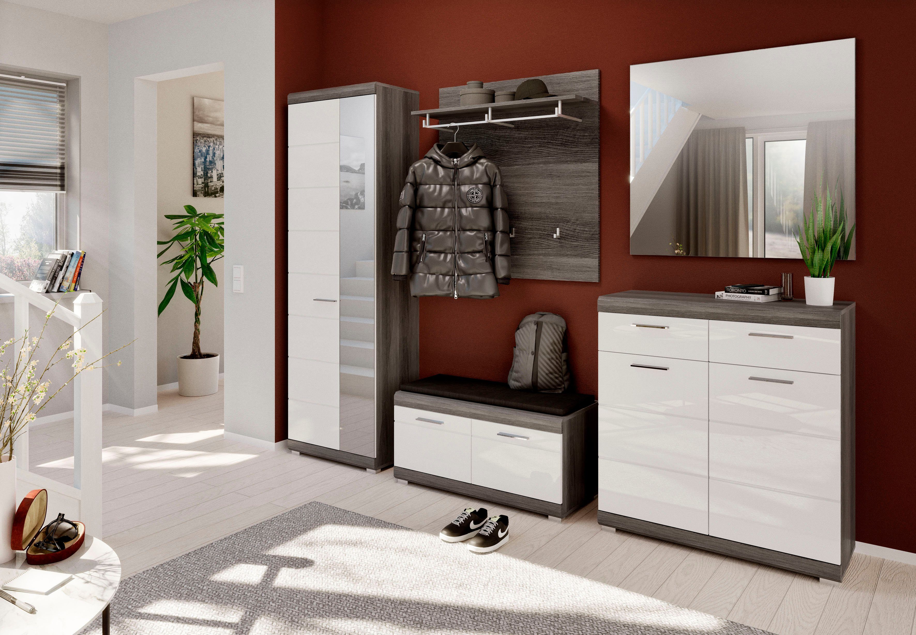 INOSIGN Zitbank Siena, Breedte 90 cm, 2 Deuren, 2 Planken, 4 Vakken Front-groeffreesing, bank, schoenenbank, garderobenbank, halbank