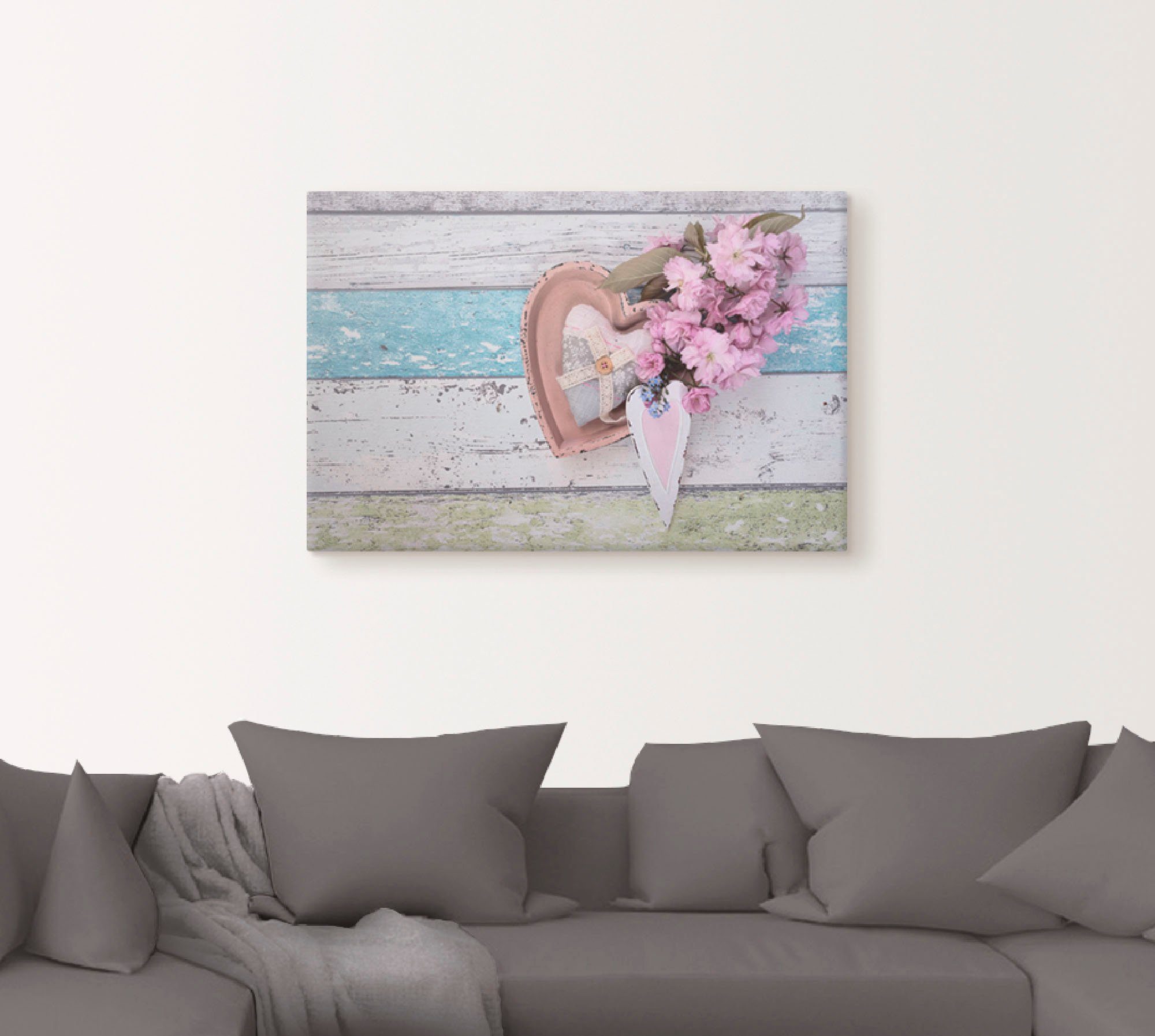 Artland Artprint op linnen Stilleven met kersenbloesem en harten