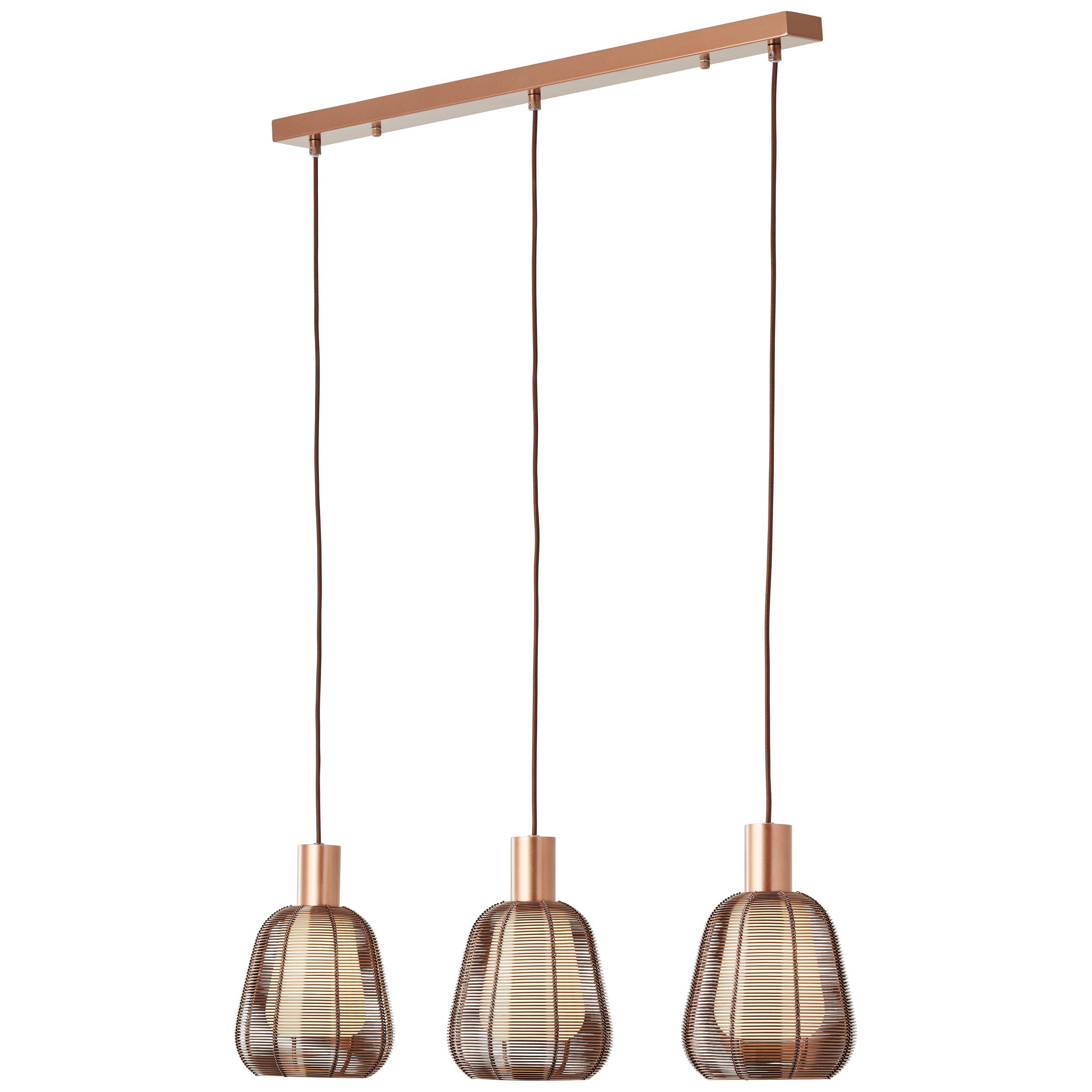 Brilliant Leuchten Hanglamp Wallace 120 x 85 x 18 cm, 3 x e27, inkortbaar, donker koffie, metaal/glas (1 stuk)