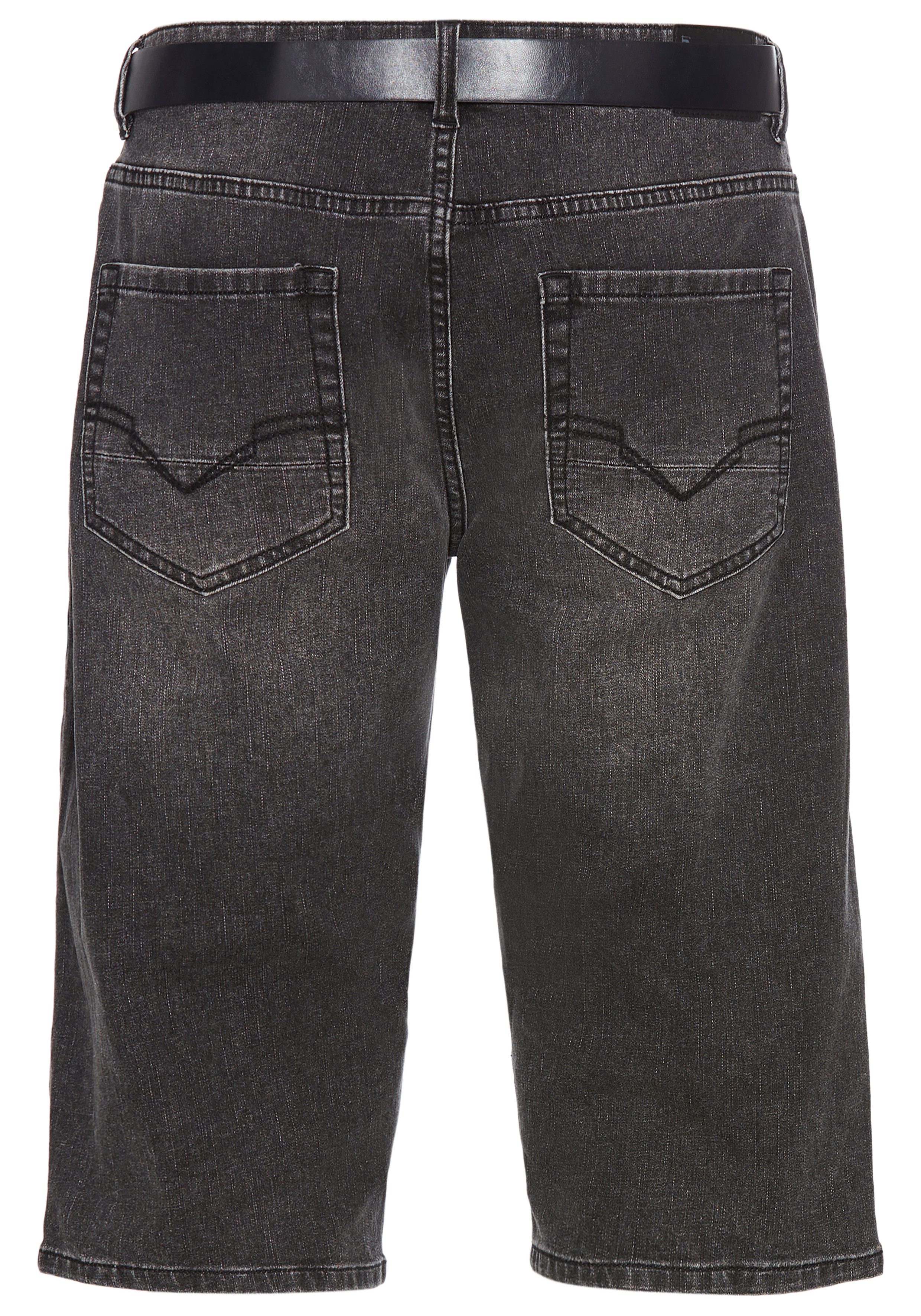 H.I.S Jeansbermuda HANTZ rechte broeksnit, used-look met slijtage-effecten (set, 2-delig, Met een afneembare riem)