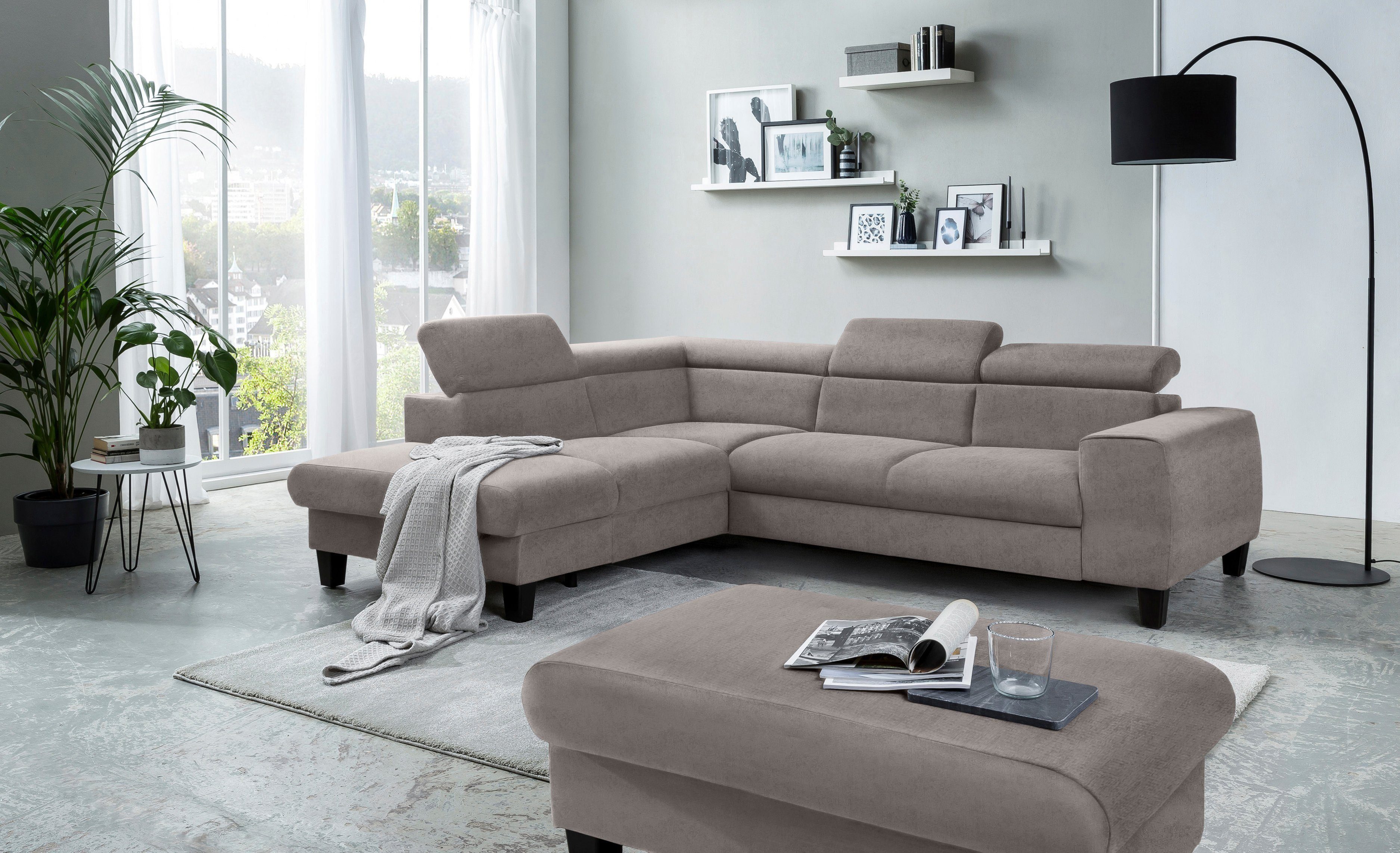 COTTA Zithoek Morven L-vorm Set bestaande uit: hoekbank met hoofdverstelling & hocker (set)