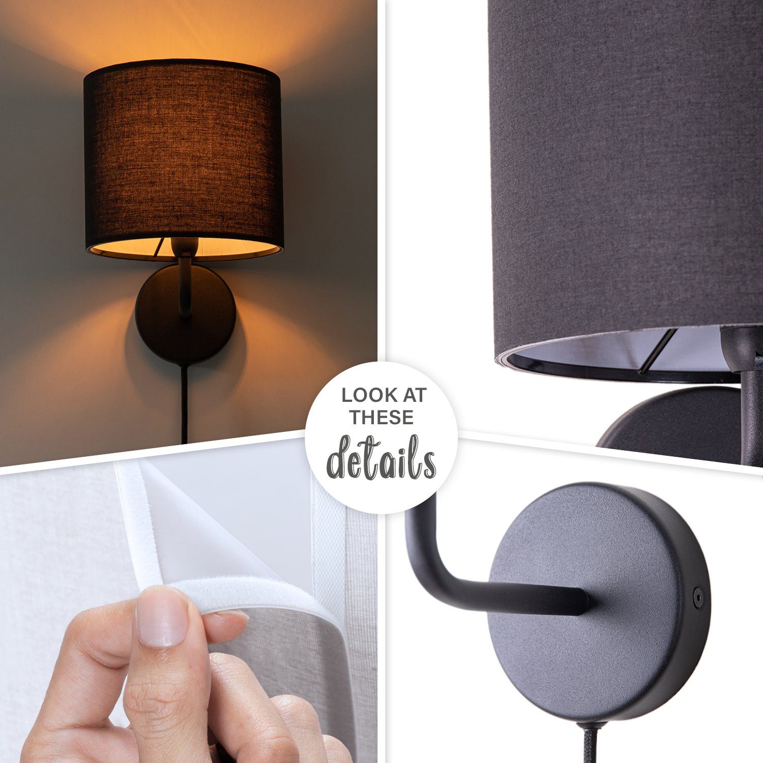Paco Home Wandlamp Uni Color Wandlamp schakel gang woonkamer Ø…18cm effen decor kabel 3m E14