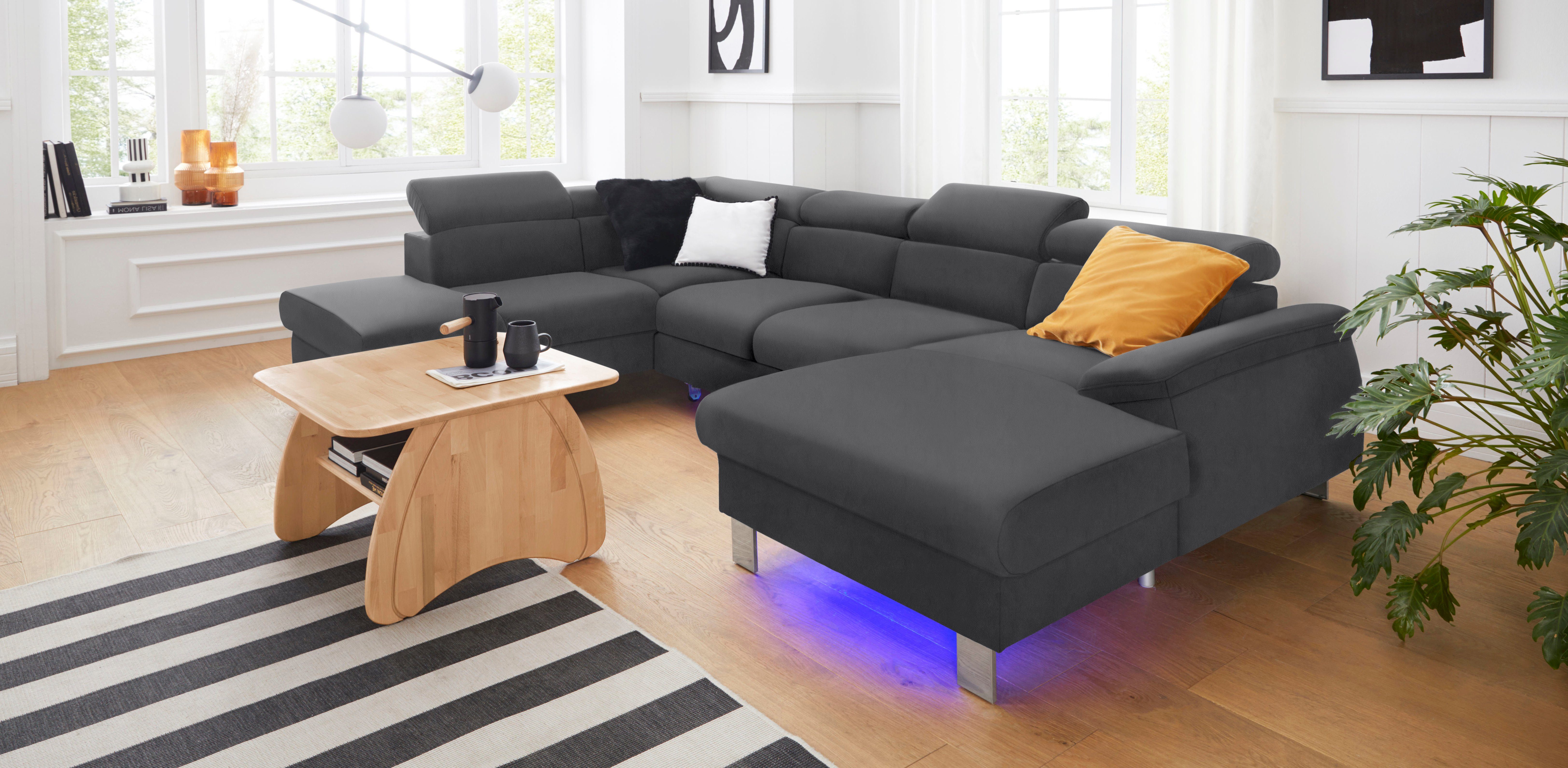 COTTA Zithoek Komaris U-vorm met hoofdeindeverstelling met verstelbare hoofdsteun, naar keuze met slaapfunctie en rgb-led